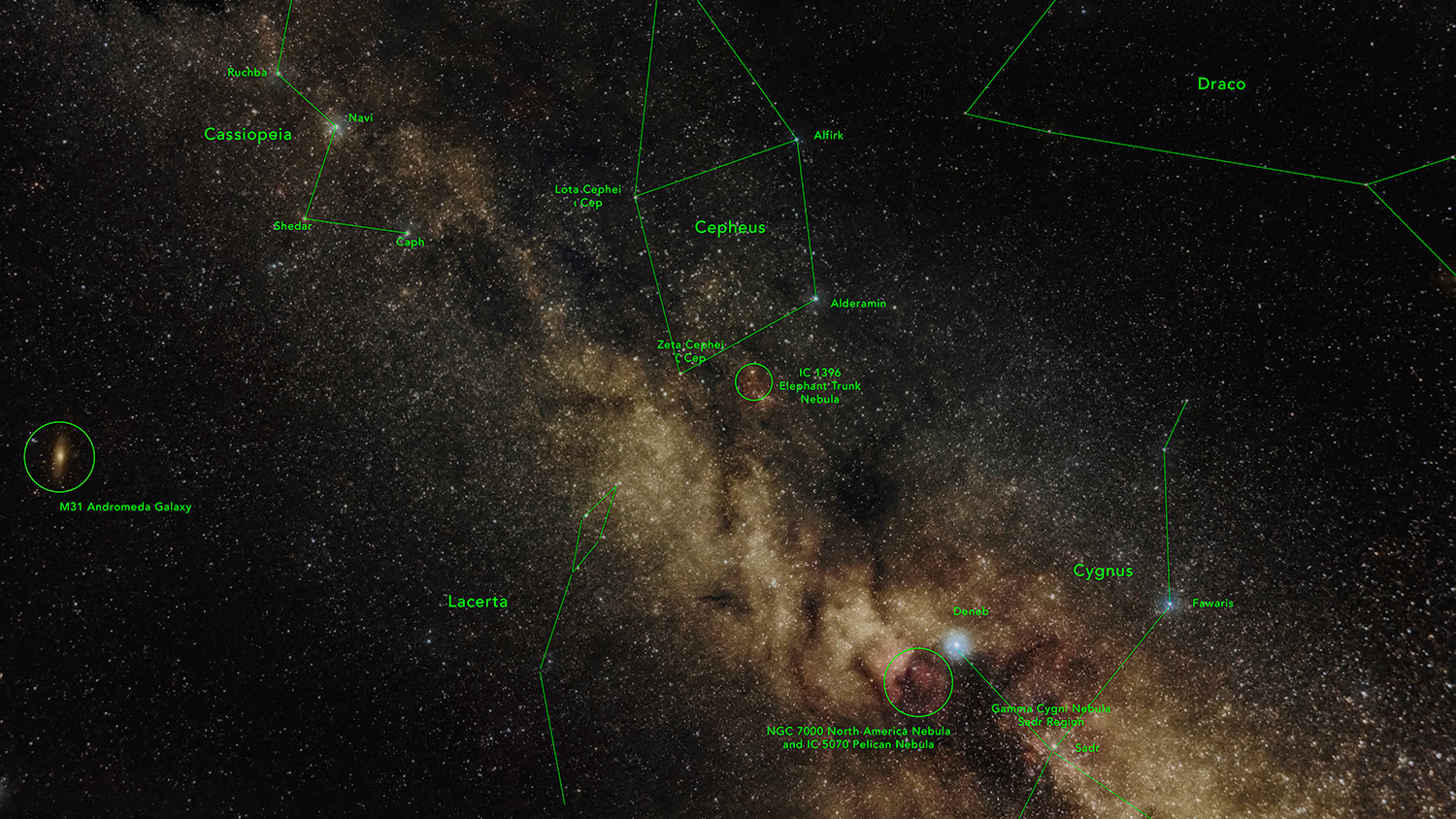 Cygnus Region of the Milky Way (annotated) © Irwin Seidman