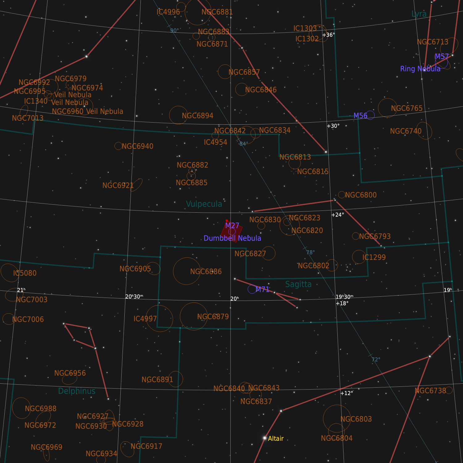 Finding Chart: M27 Dumbbell Nebula