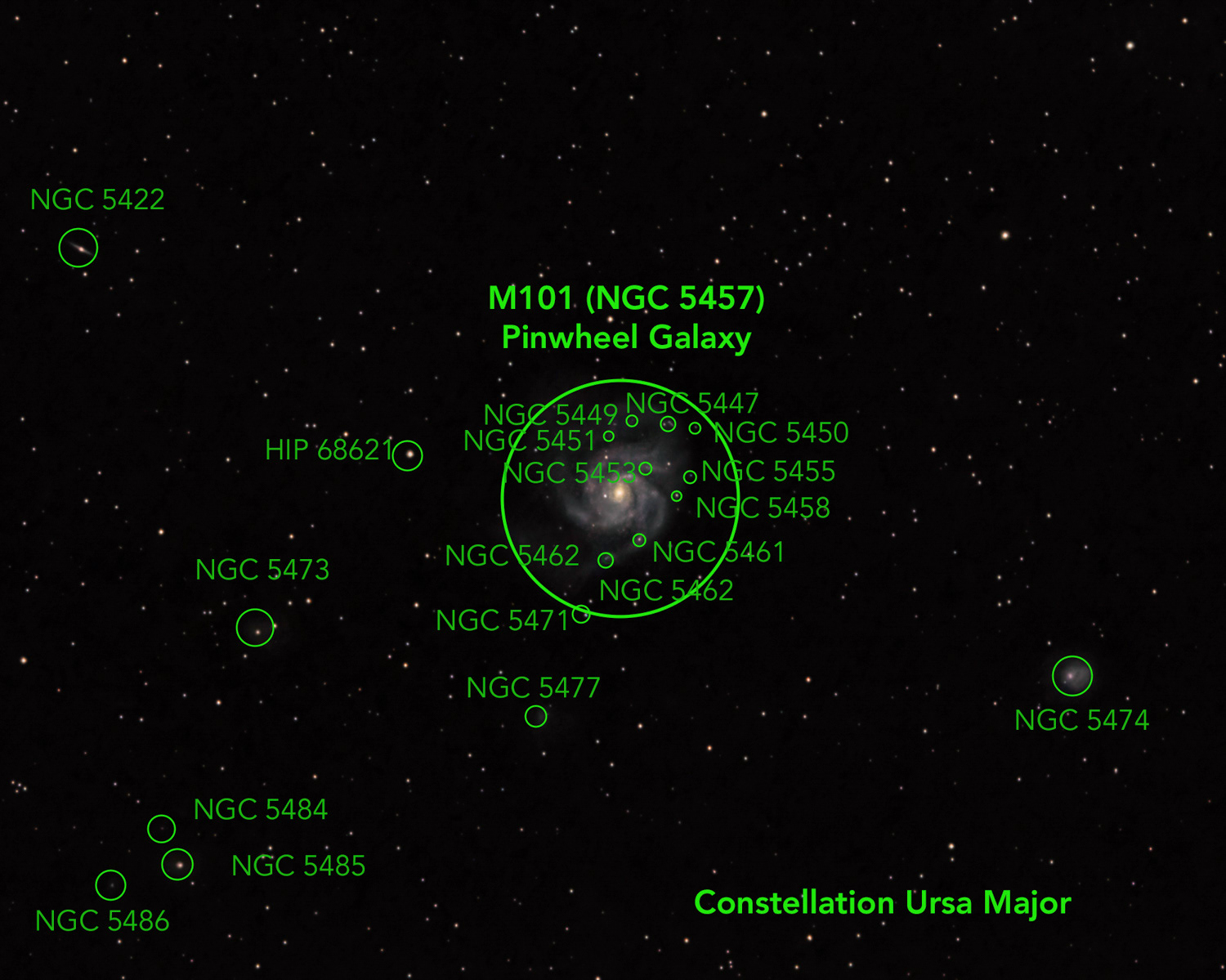M101 • Pinwheel Galaxy (annotated) © Irwin Seidman