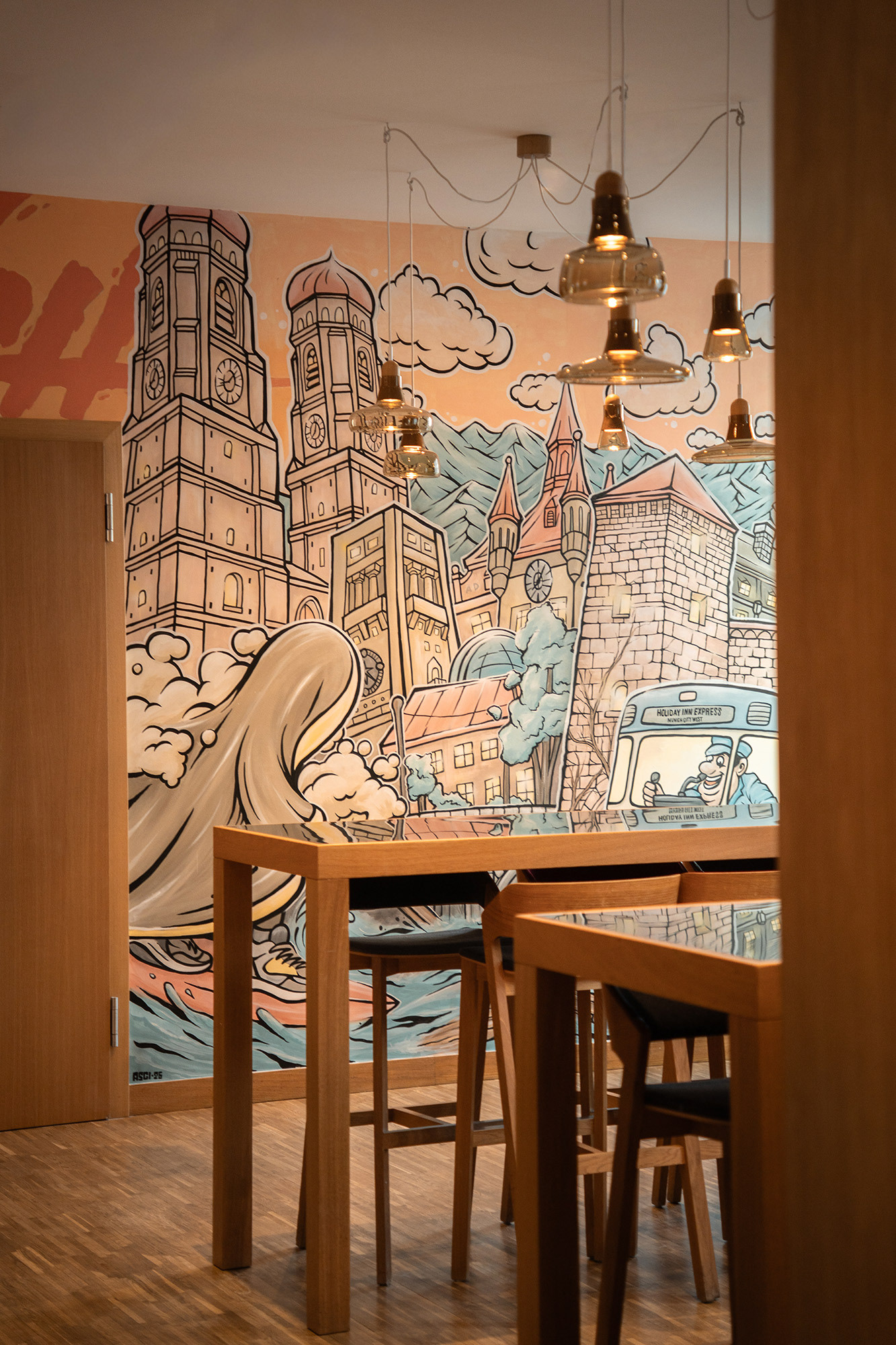 View from the front of the room towards the mural