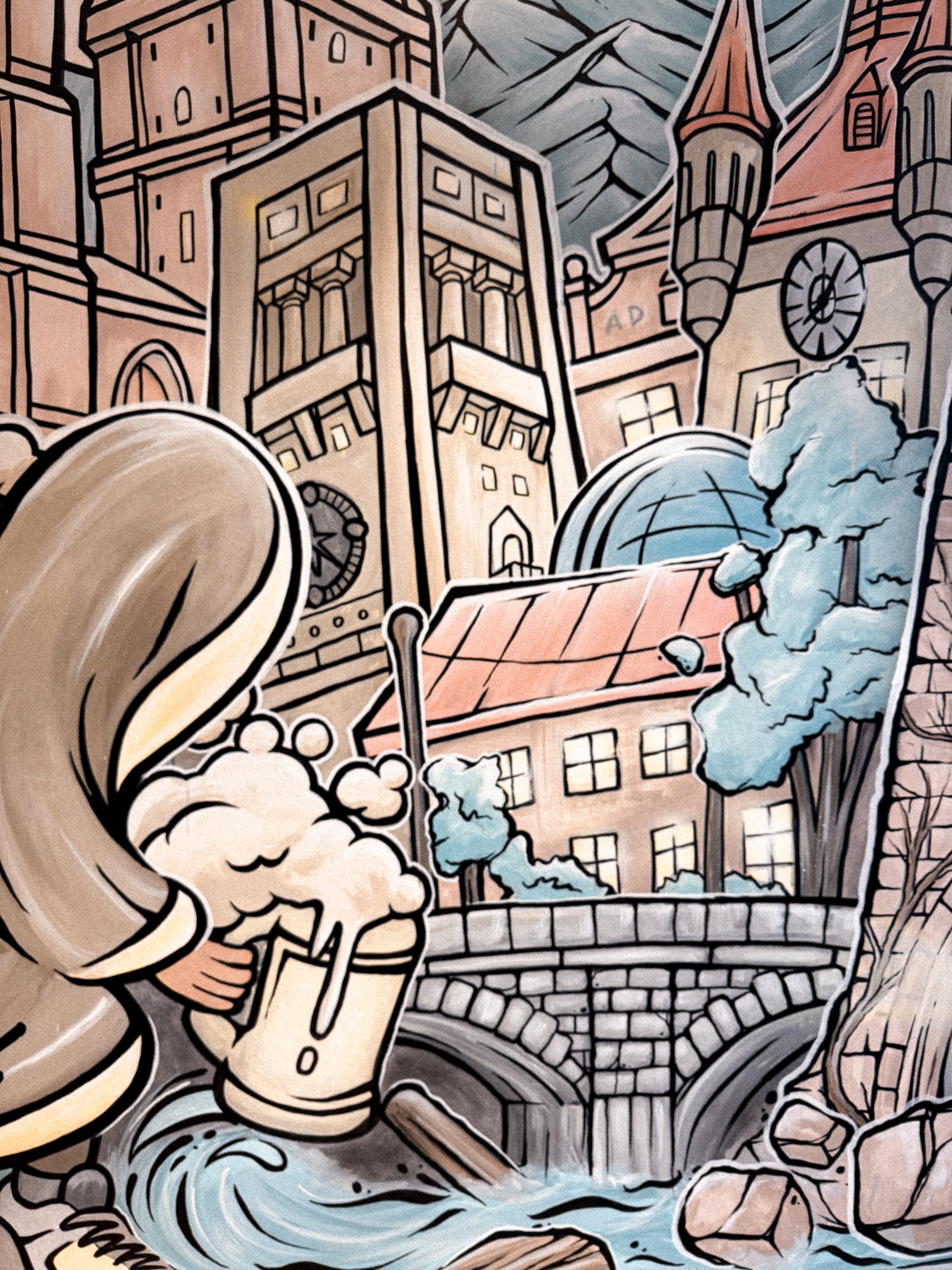 The "Münchner Kindl" surfing on the Eisbach wave