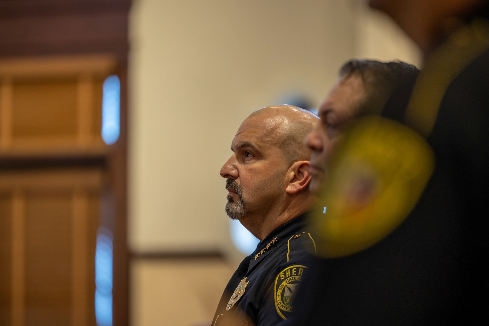 Bexar County Sheriff Javier Salazar stands at the Bexar County Courthouse for a county budget work session on Tuesday, Aug. 26