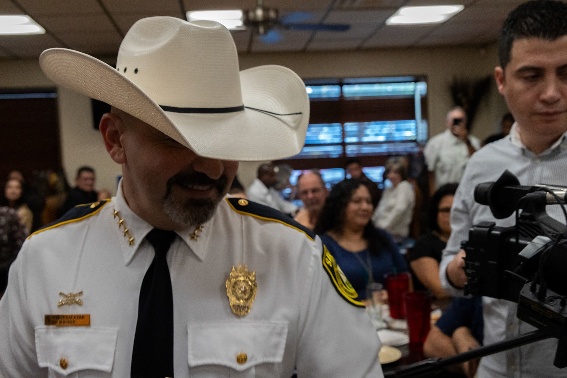 Bexar County Sheriff Javier Sallazar walks into Johnny Garcias' community event where Garcia announced plans to run for the new Texas' 35 congressional district on Oct. 9, 2025.
