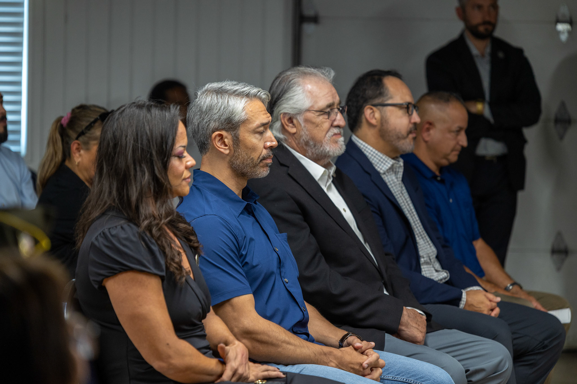 Lawmakers and former mayor Ron Nirengberg sit during the he third annual Memorial Flag Ceremony honoring Texas Veteran Suicide Prevention Day on Sept. 22, 2025  at VFW Post 76.