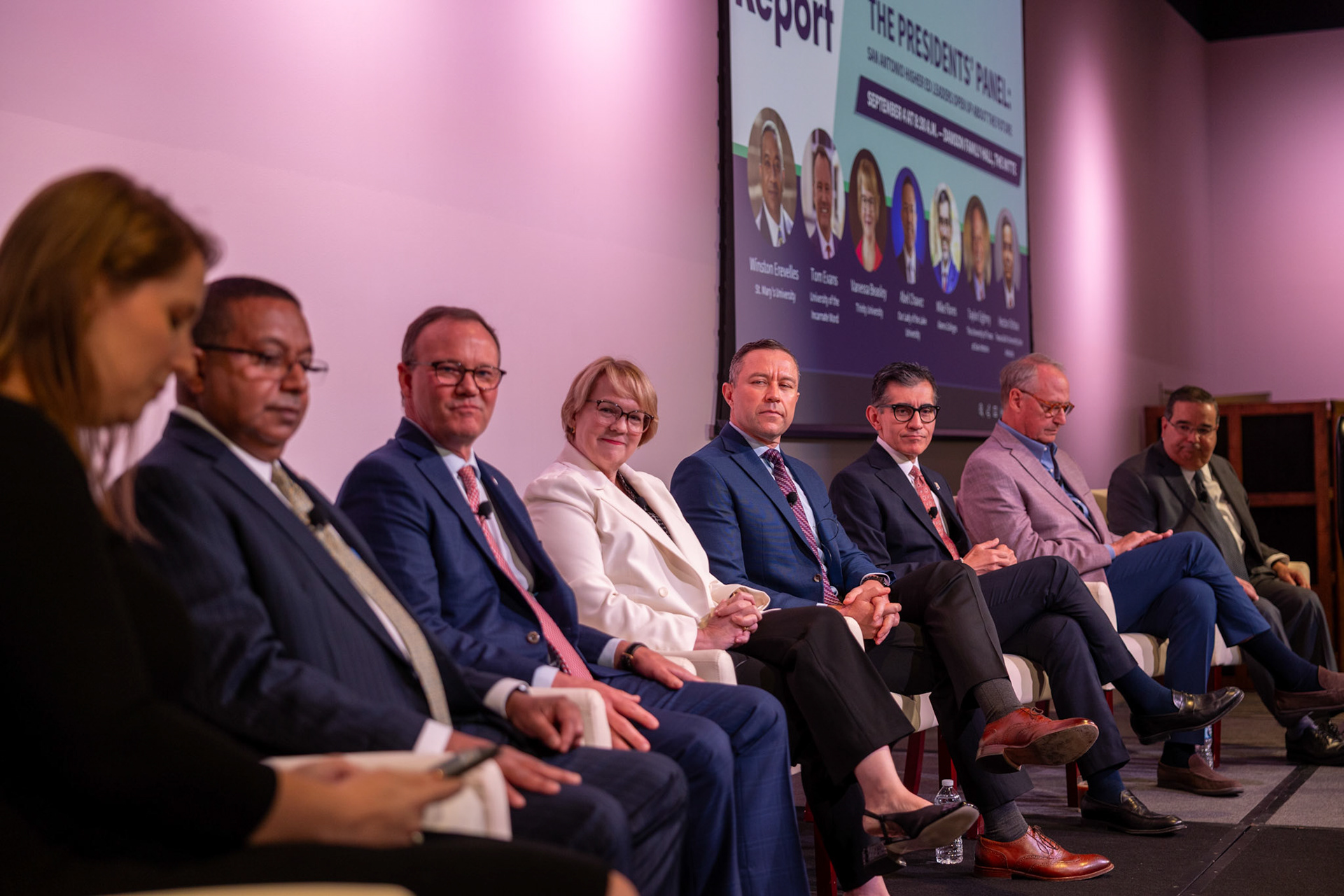 President of public and private universities in San Antonio speak during the Presidents Panel event on Sept. 4, 2025.