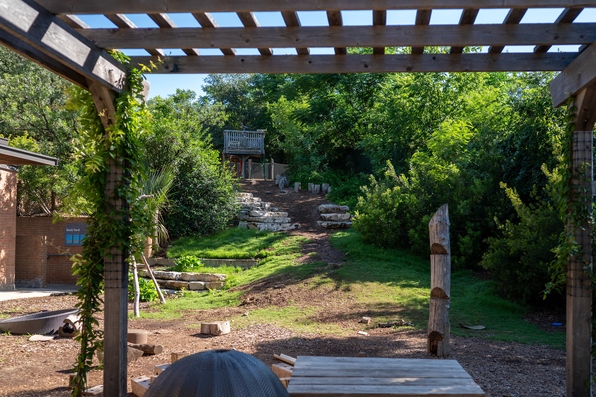 The lower yard, an outdoor classroom on a hill at the Will Smith Zoo School in San Antonio, on June 17, 2025.