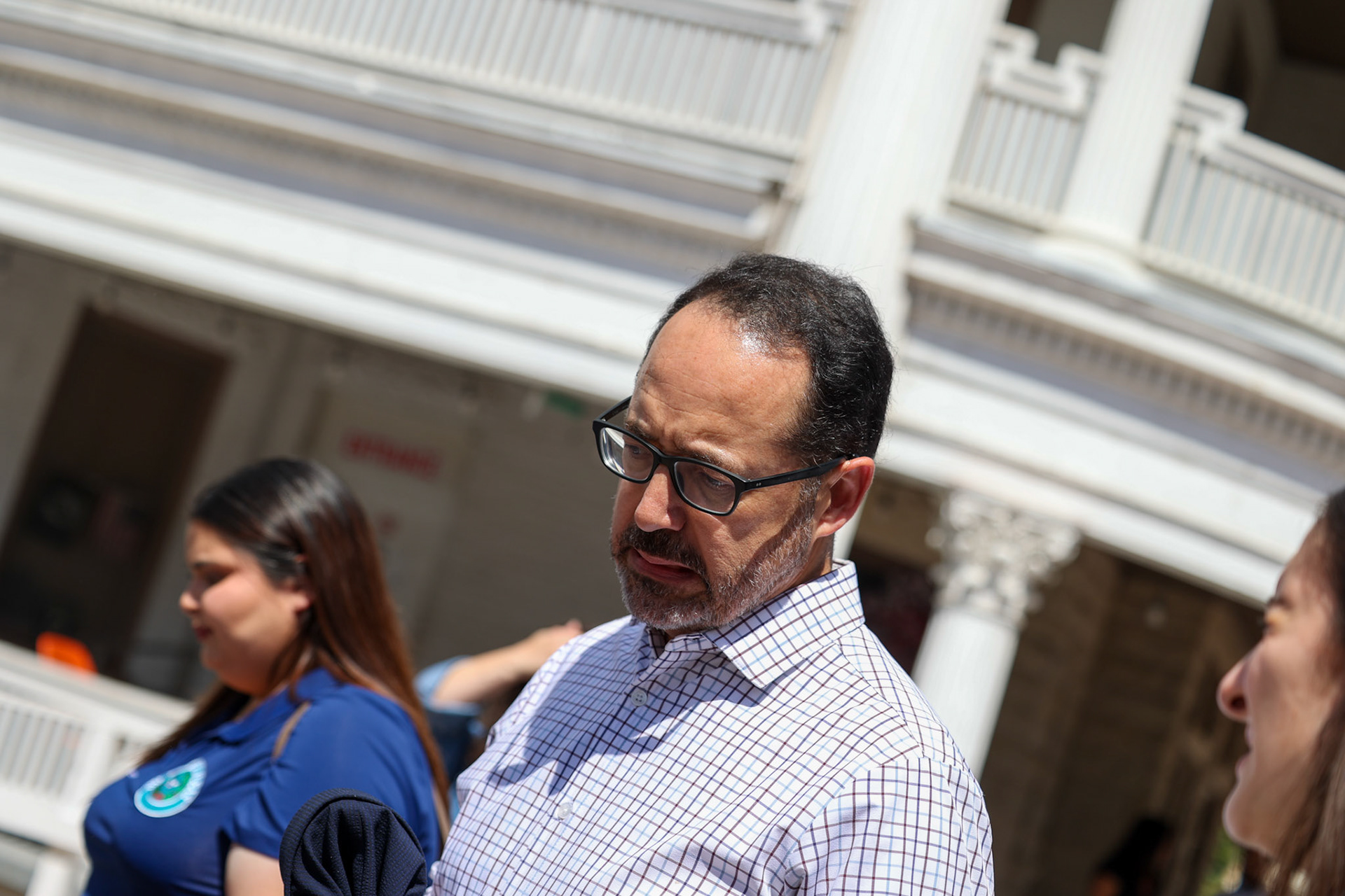 State Sen. José Menéndez, D-San Antonio, walks into VFW Post 76 after the lowering of the colors during the third annual Memorial Flag Ceremony honoring Texas Veteran Suicide Prevention Day on Sept. 22, 2025.