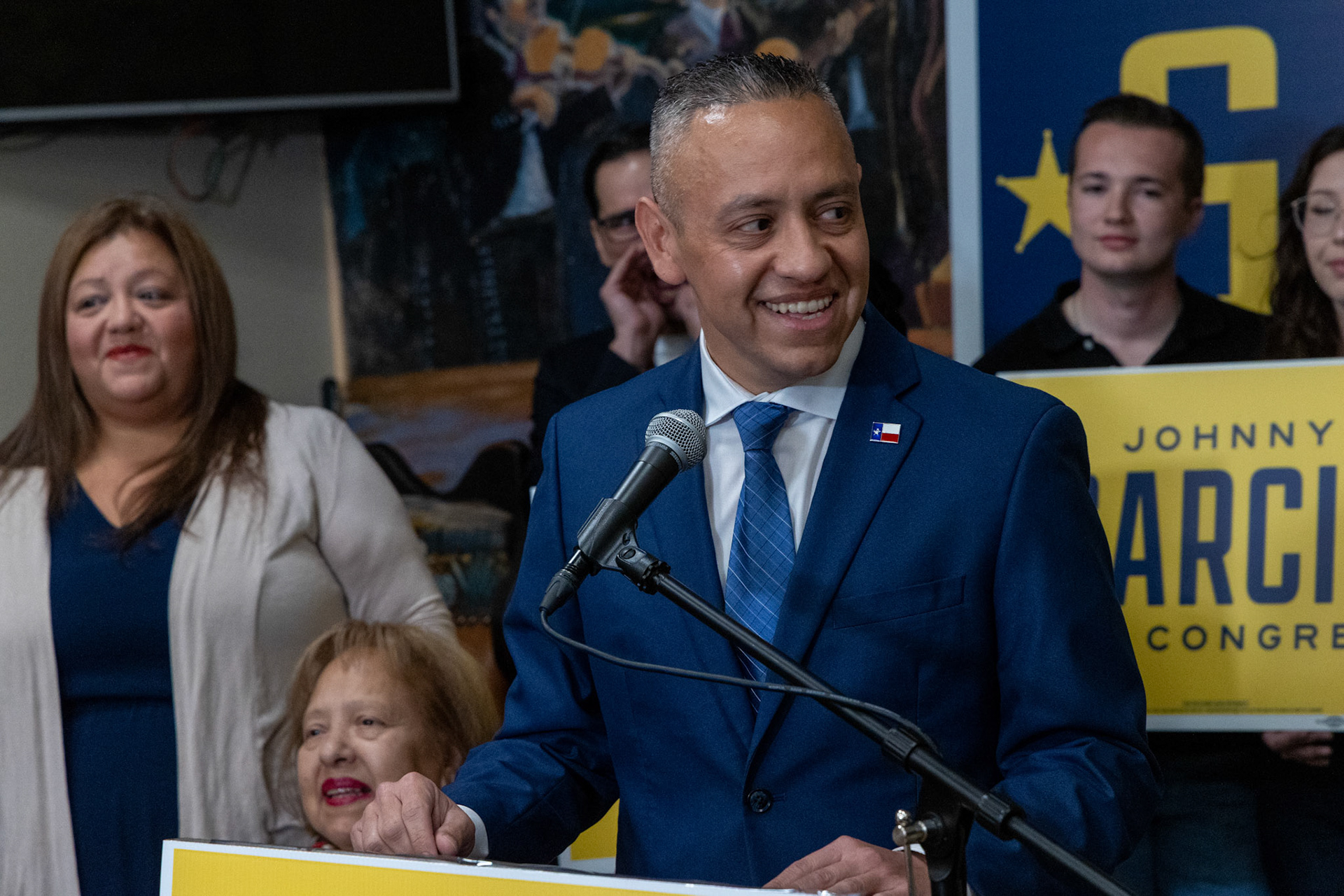 Bexar County Sheriff Departments Public Information Officer Johnny Garcia speaks at his event where he announced plans to run for the new Texas' 35 congressional district at a community event on the south side on Oct. 9, 2025.