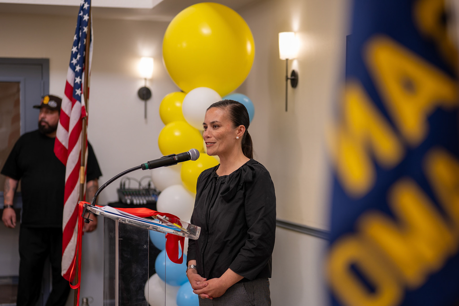 San Antonio Mayor Gina Ortiz Jones addresses attendees at the Valor Hills Apartments opening ceremony July 29, 2025.