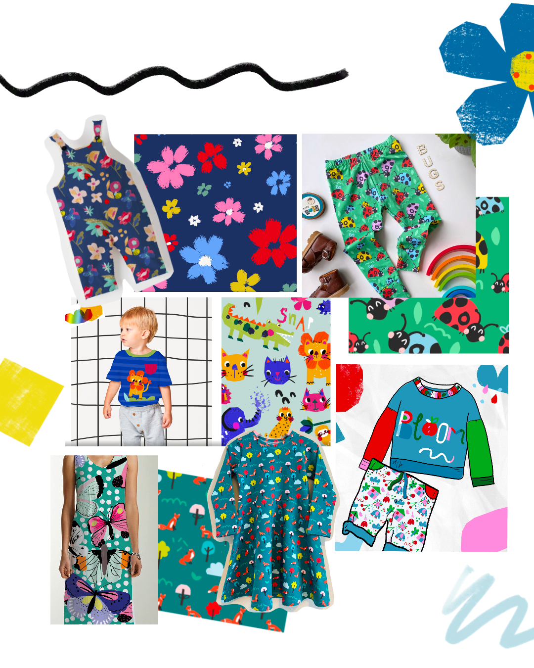 Pattern Design portfolio showcase by Jodie Smith. Fun, playful whimsical prints for colour loving kids and big kids!