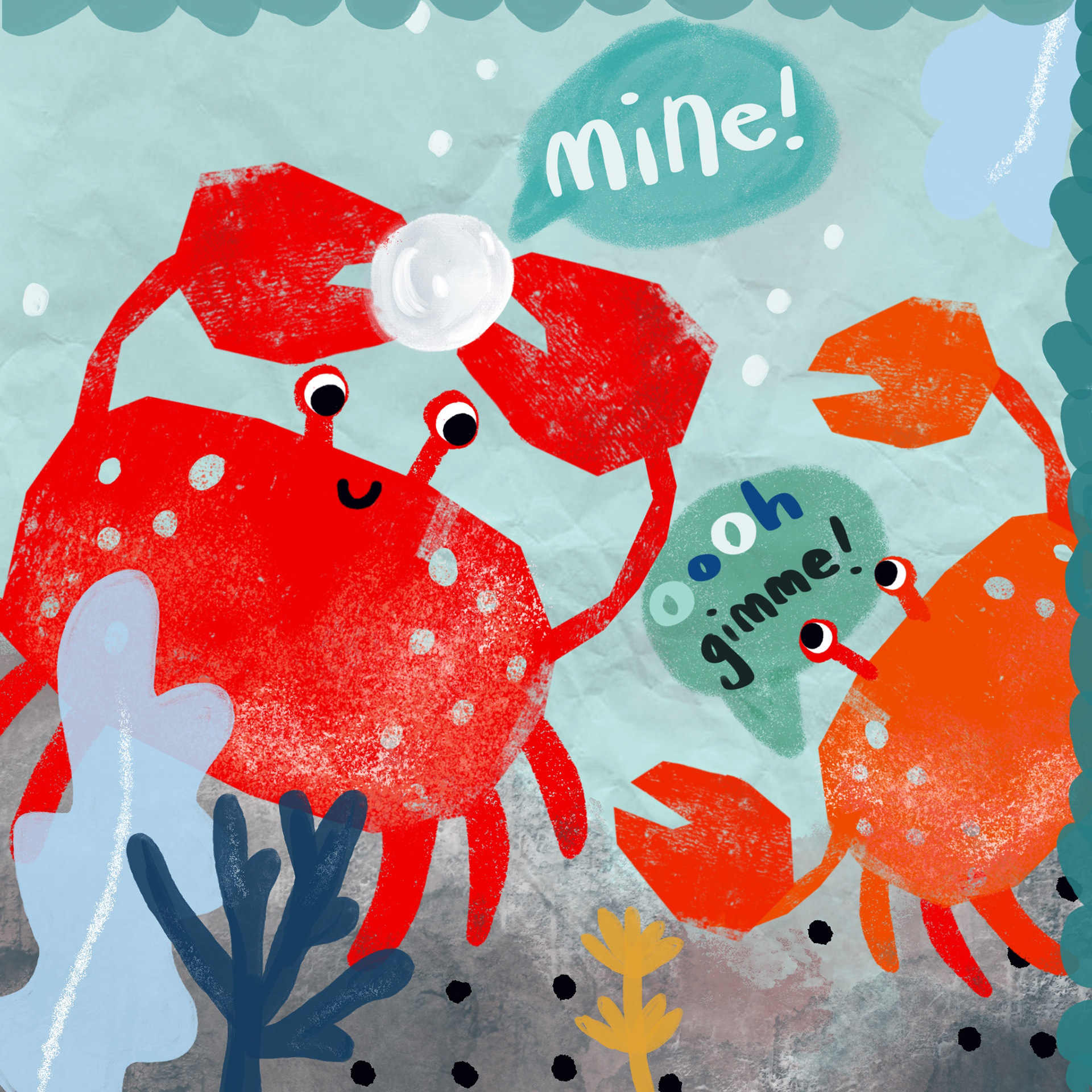 Fun crabs holding a pearl
