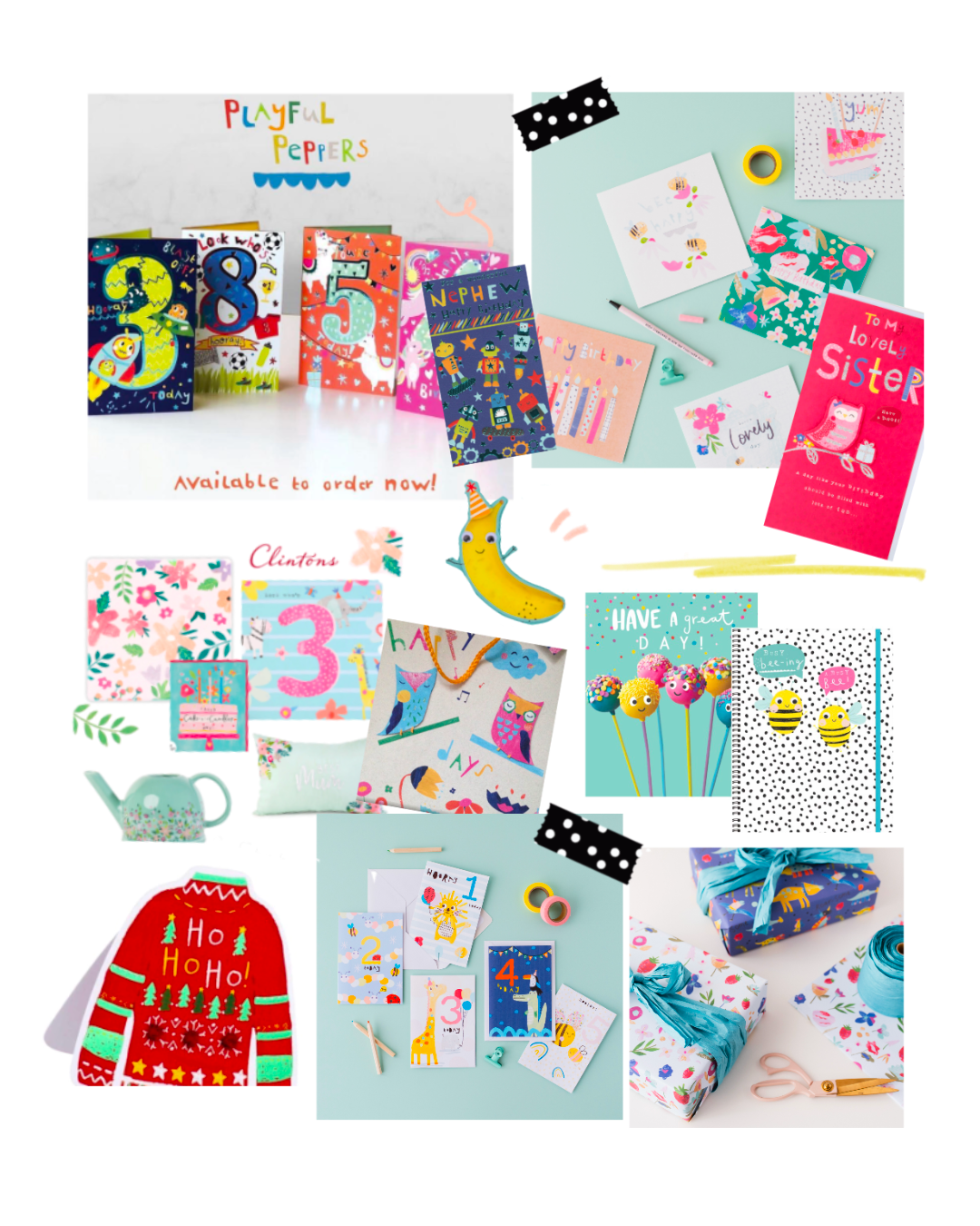 Greeting Cards and Stationery portfolio showcase by Jodie Smith. Including designs for Clintons, International Cards & Gifts, and Dolly Pepper Studio.