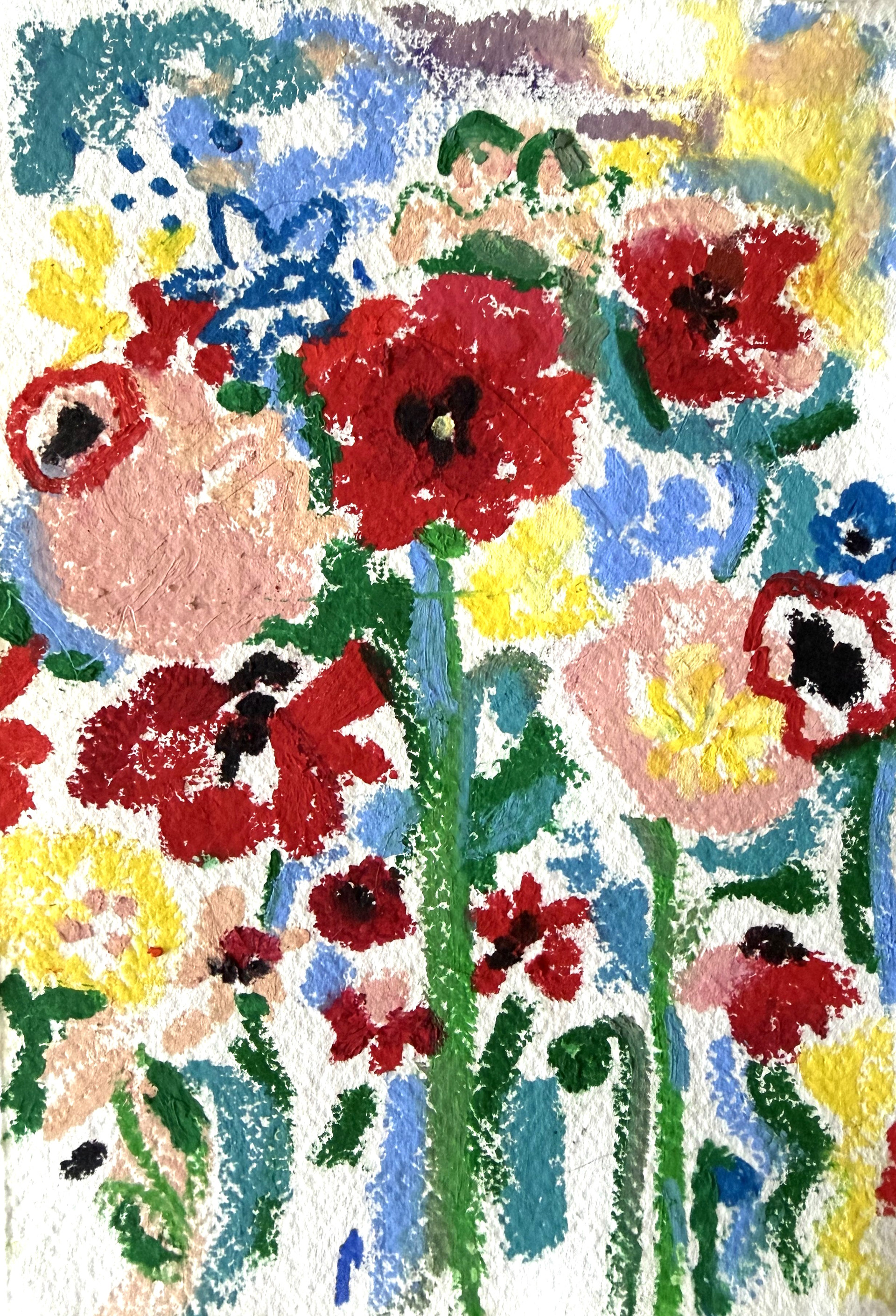Oil pastel flowers on textured paper