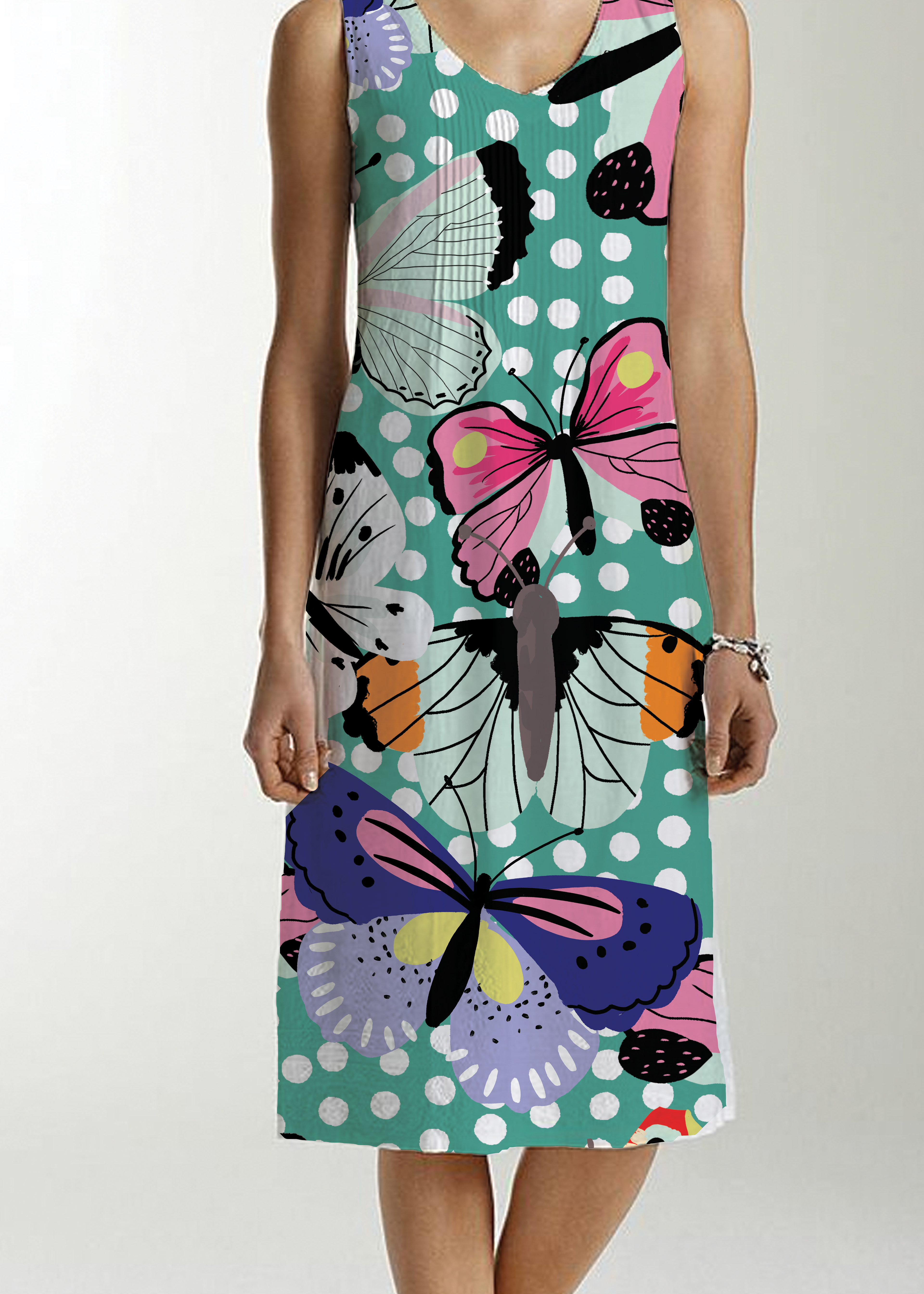 Detailed butterflies mockup on ladies dress
