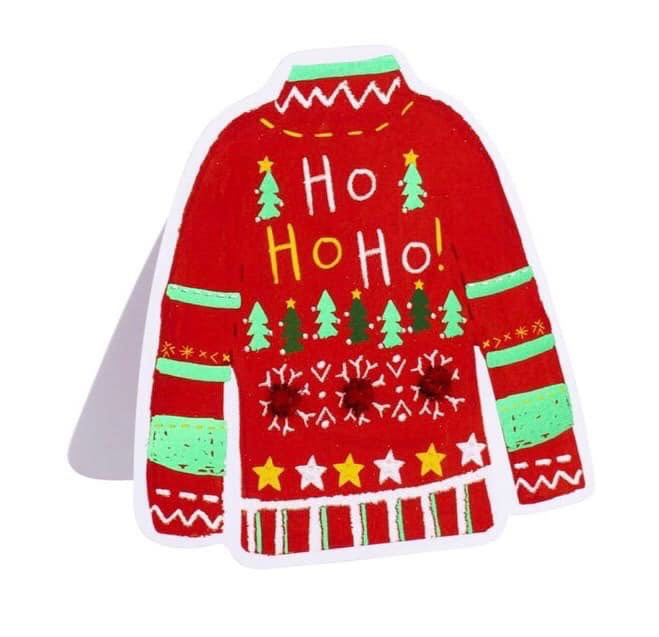 Fun red christmas jumper card with pom poms for Clintons