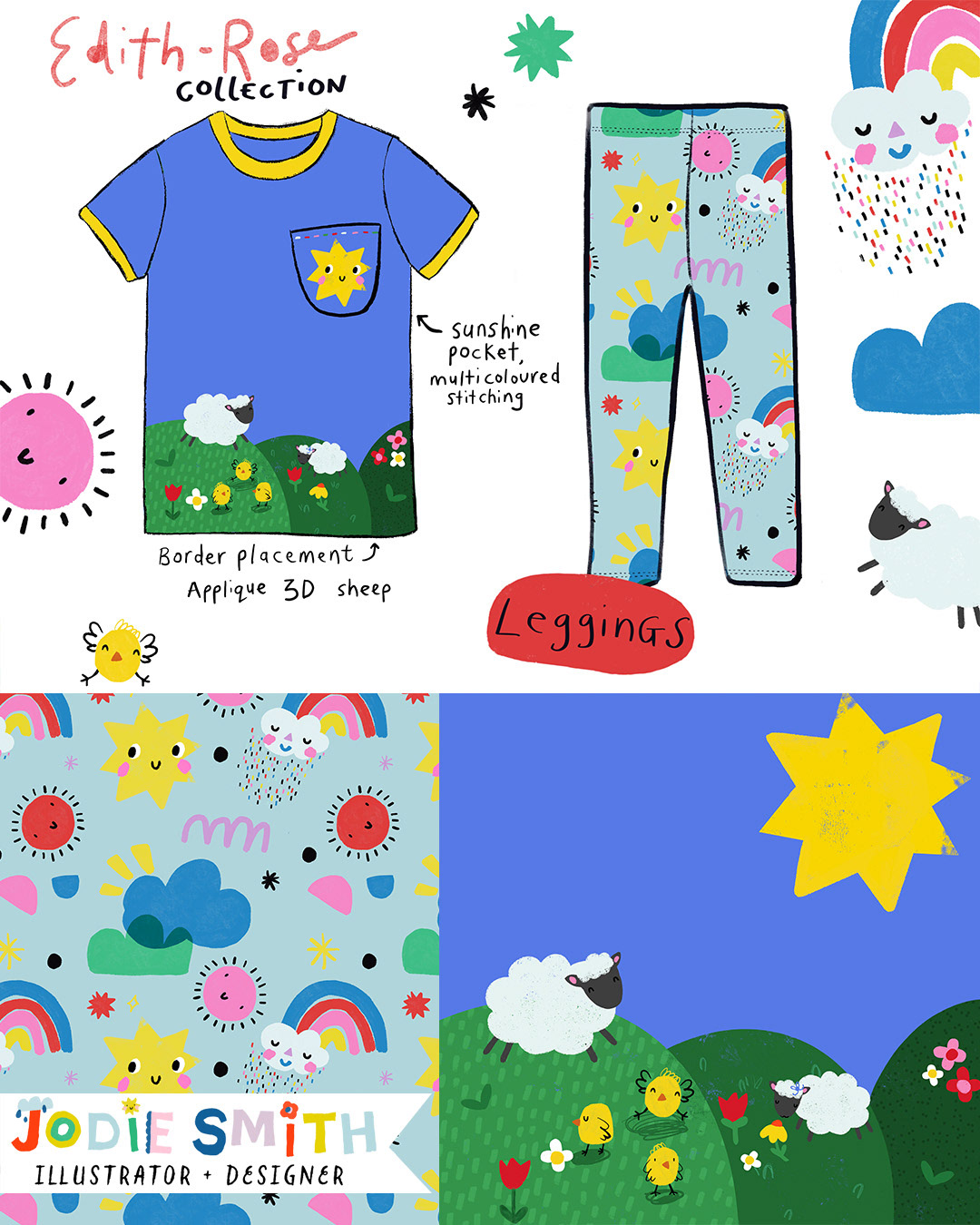 Colourful playful childrens print collection by Jodie Smith available to licence