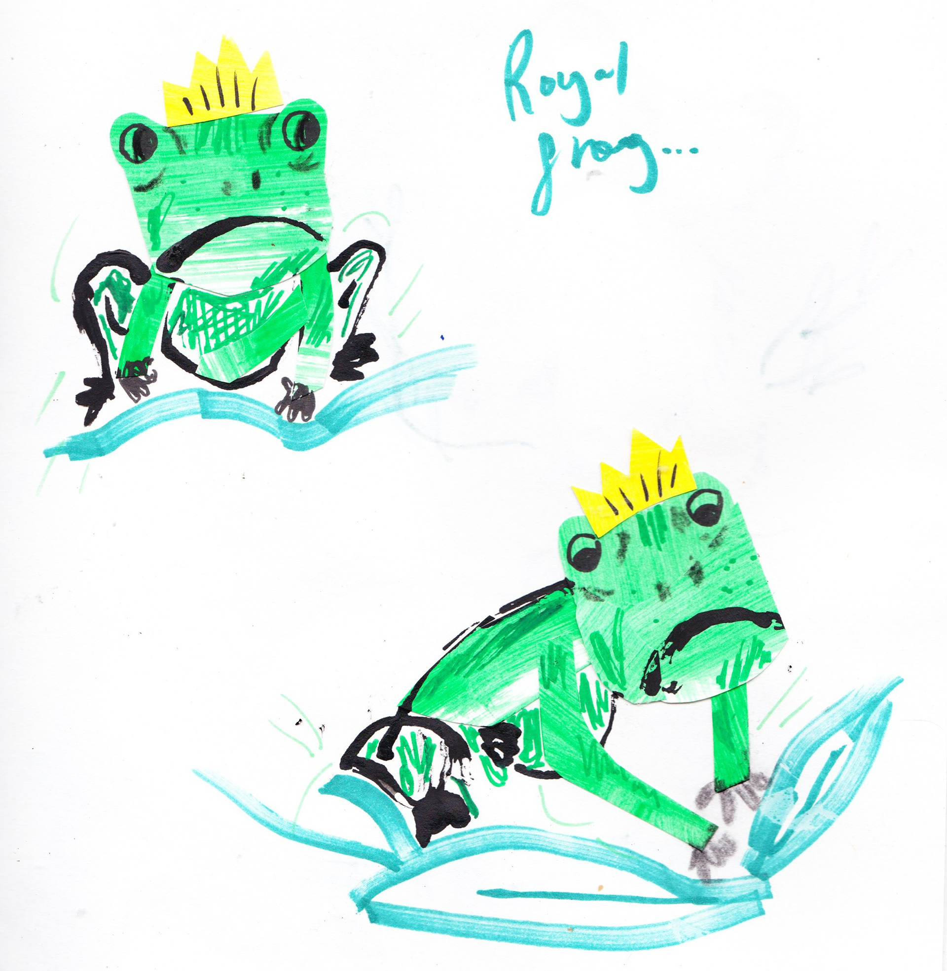 Mixed media textured frog sketchbook drawing by Jodie Smith