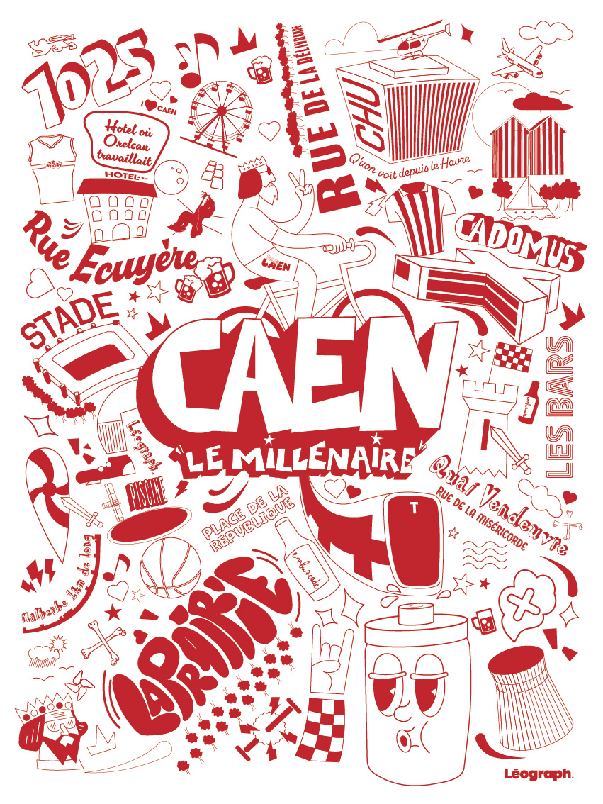 AFFICHE "LE MILLENAIRE DE CAEN" Couleur rouge