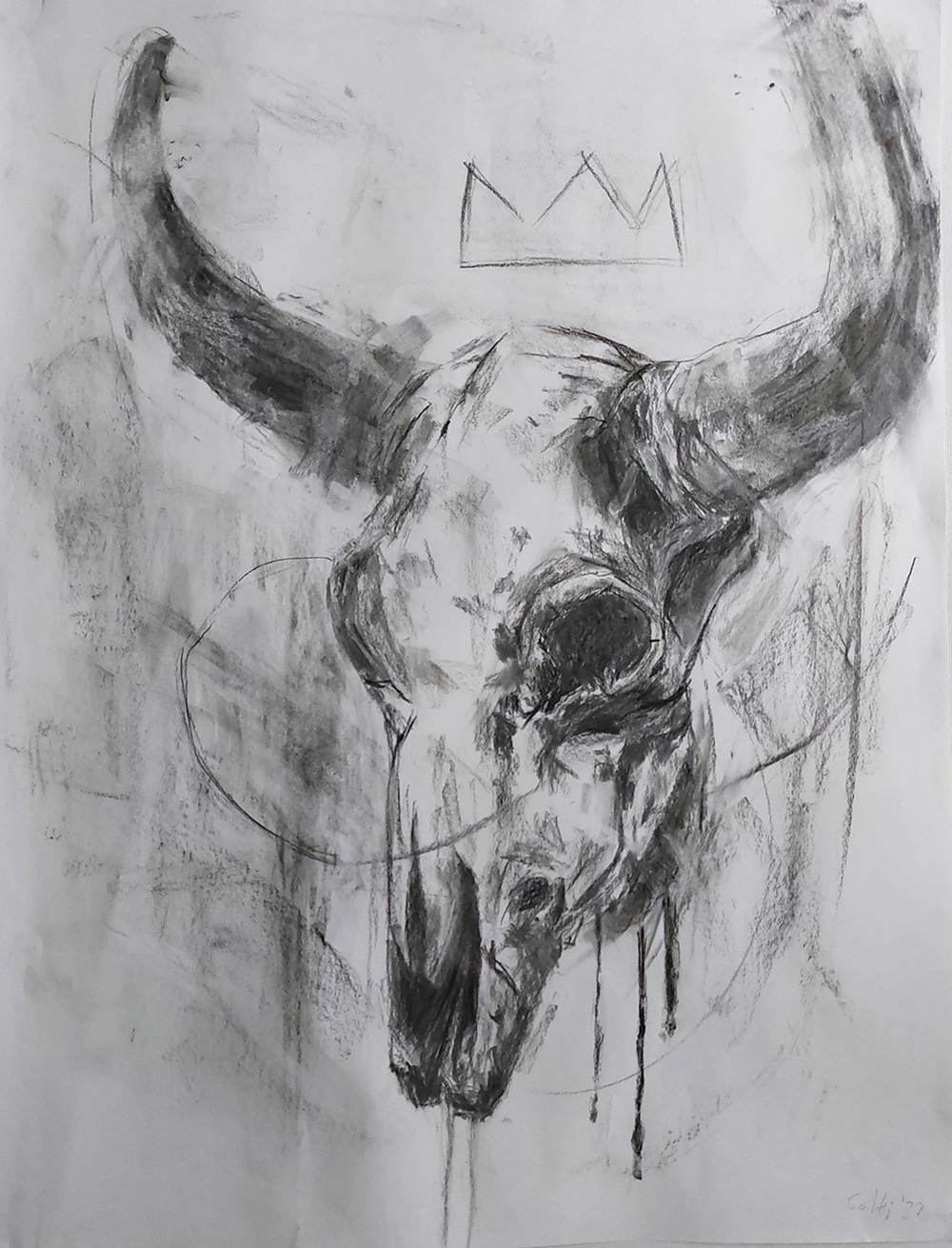 Bull Skull - Charcoal drawing on paper, 50x70cm, 2022