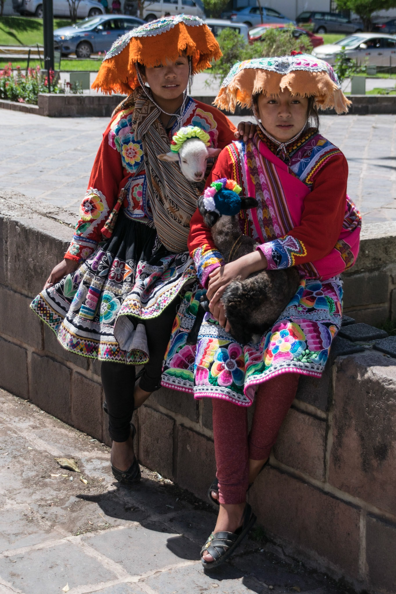 Girls in colourful costumes, Cusco, Peru