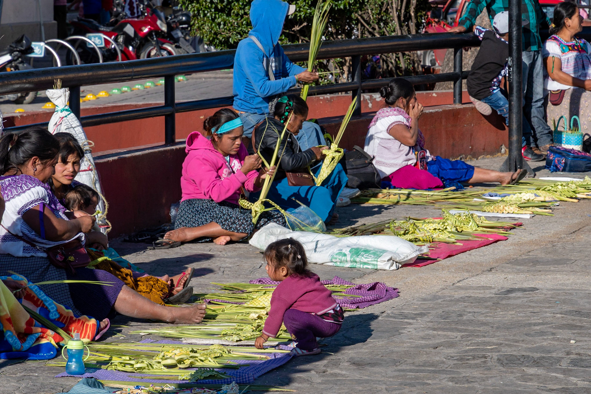 Making palm crosses, San Cristobal de las Casas, Mexico