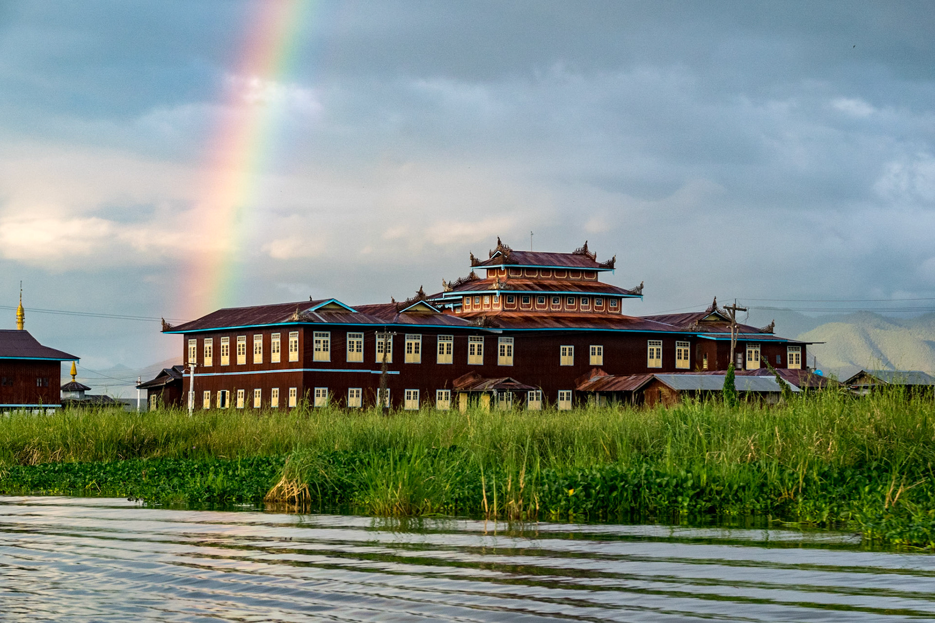 Rainbow over monastery, Inle Lake