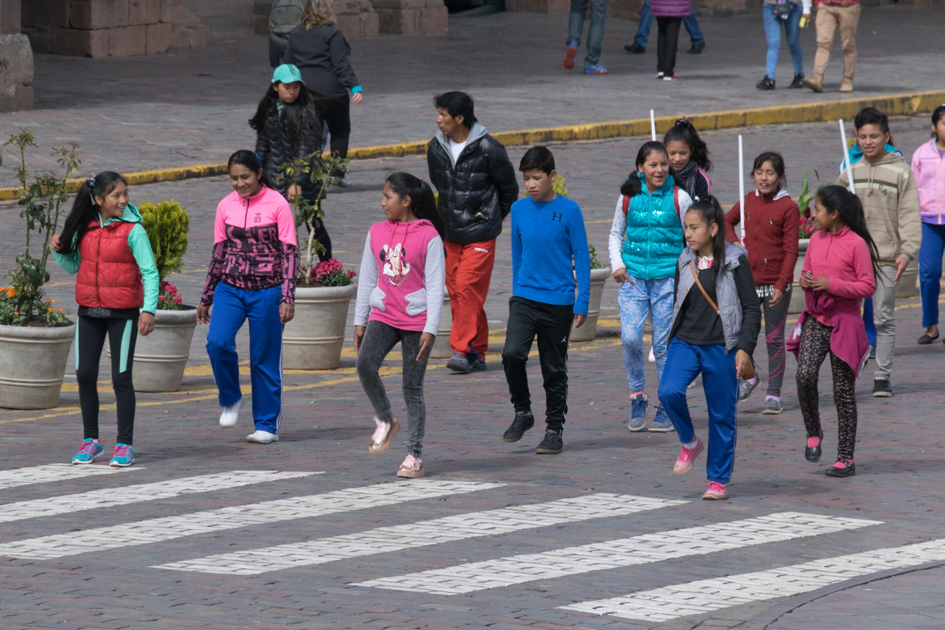Children practising marching, Cusco, Peru