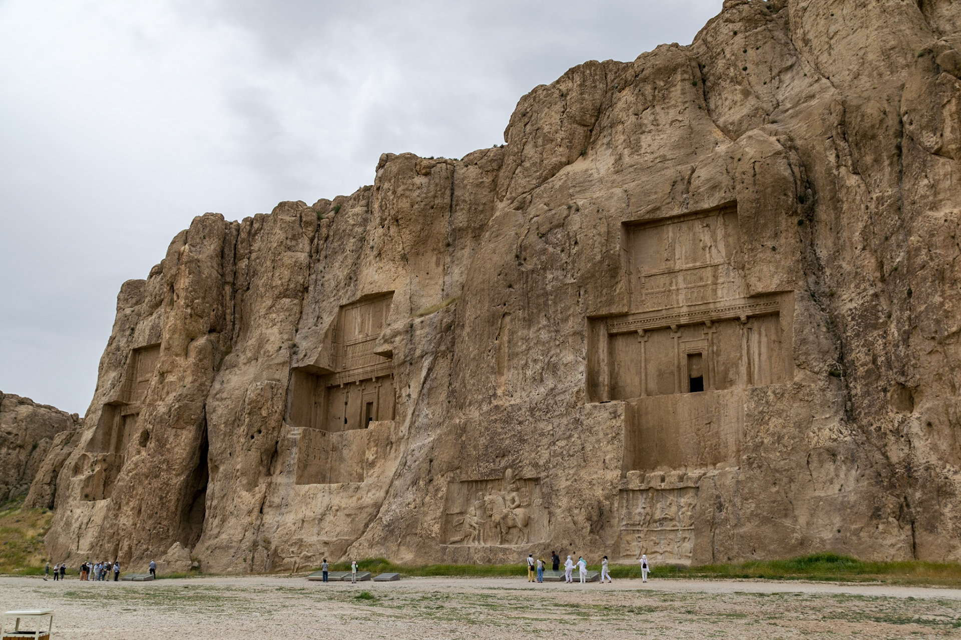 Achaemenid tombs of (from left) Darius II, Artaxerxes I and Darius I (522-486 BC), Naqsh-e Rostam