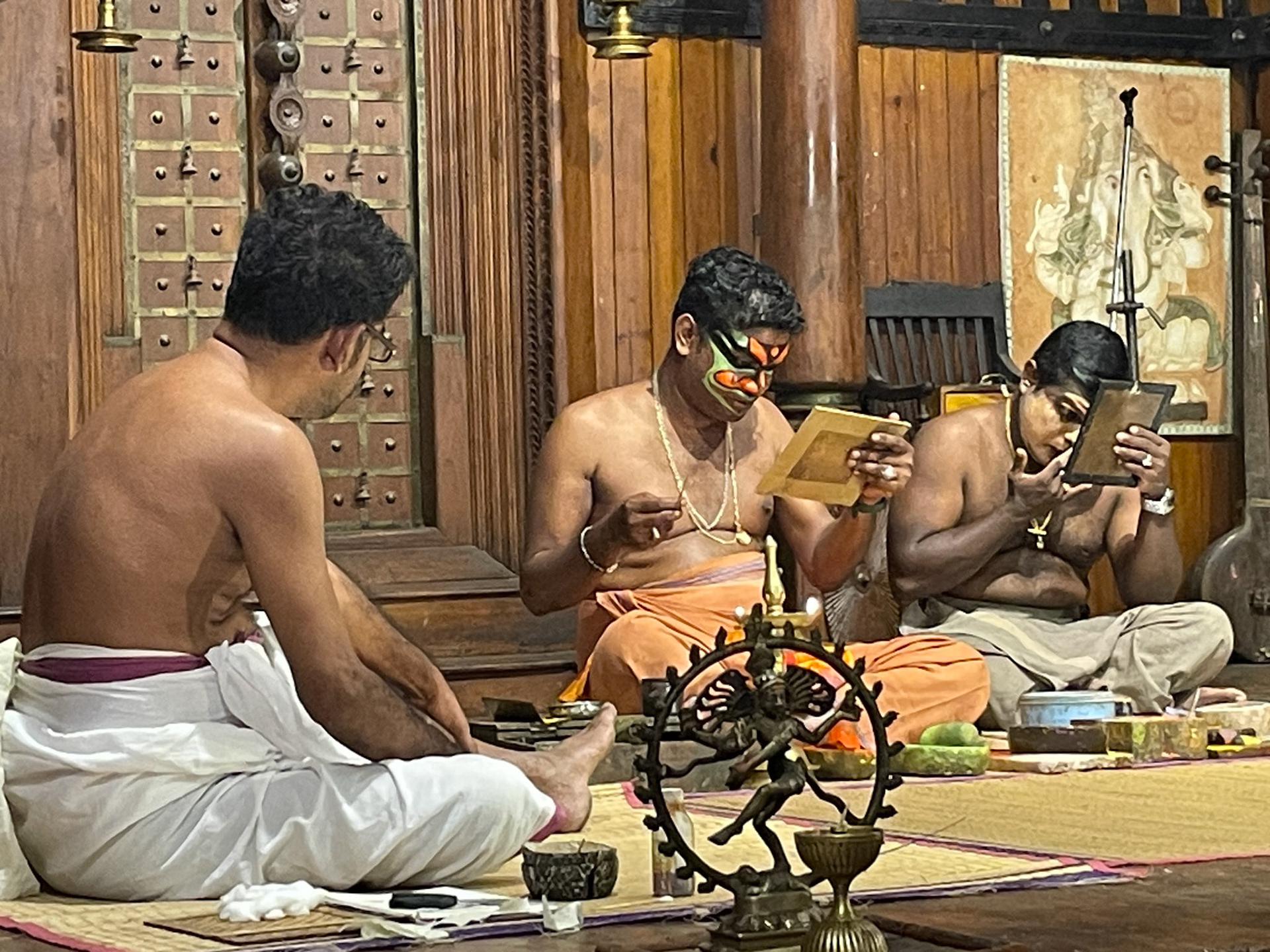 Preparing make-up, Kathakali Dance Centre, Kochi