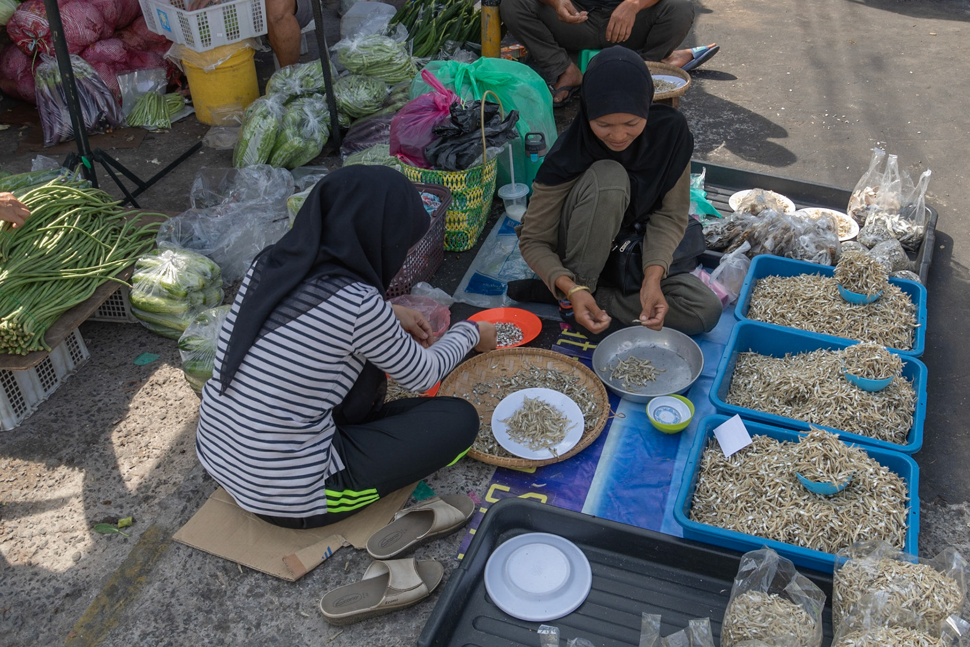 Dried fish seller, Tamparuli, Malaysia