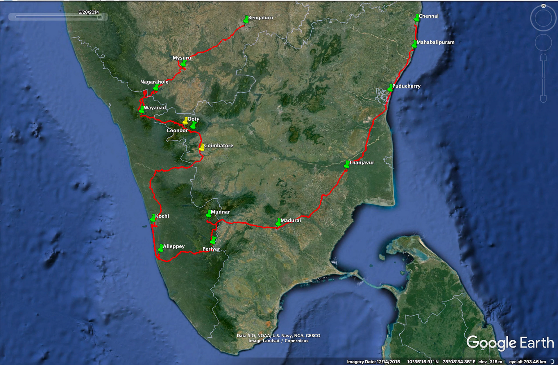Map of Southern India