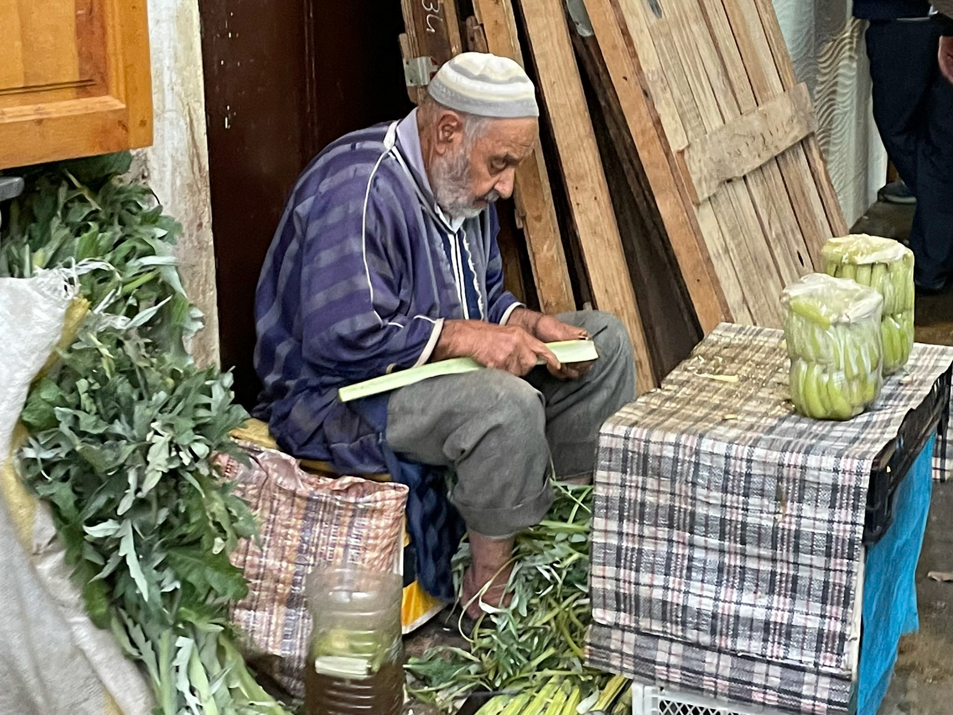 Cleaning celery, Medina, Fes, Morocco