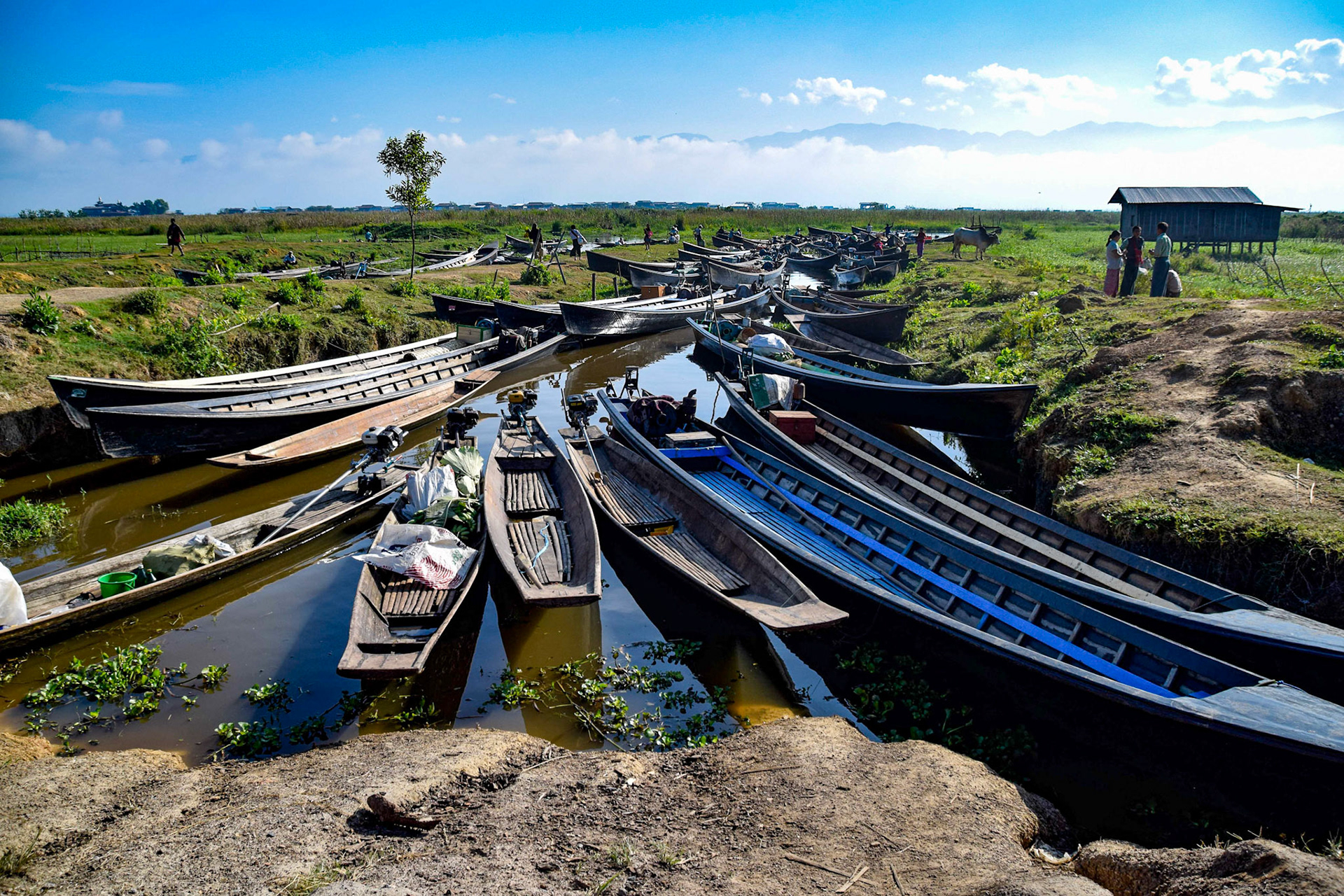 Boats near market, Inle Lake