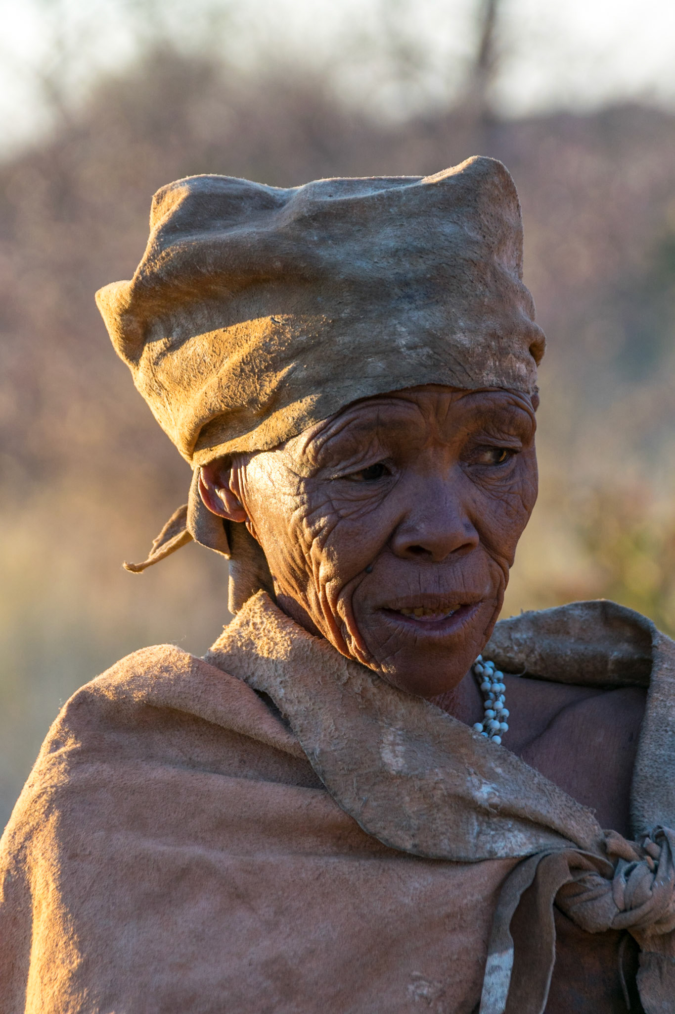 Elderly lady from San ethnic group, Ghanzi, Botswana
