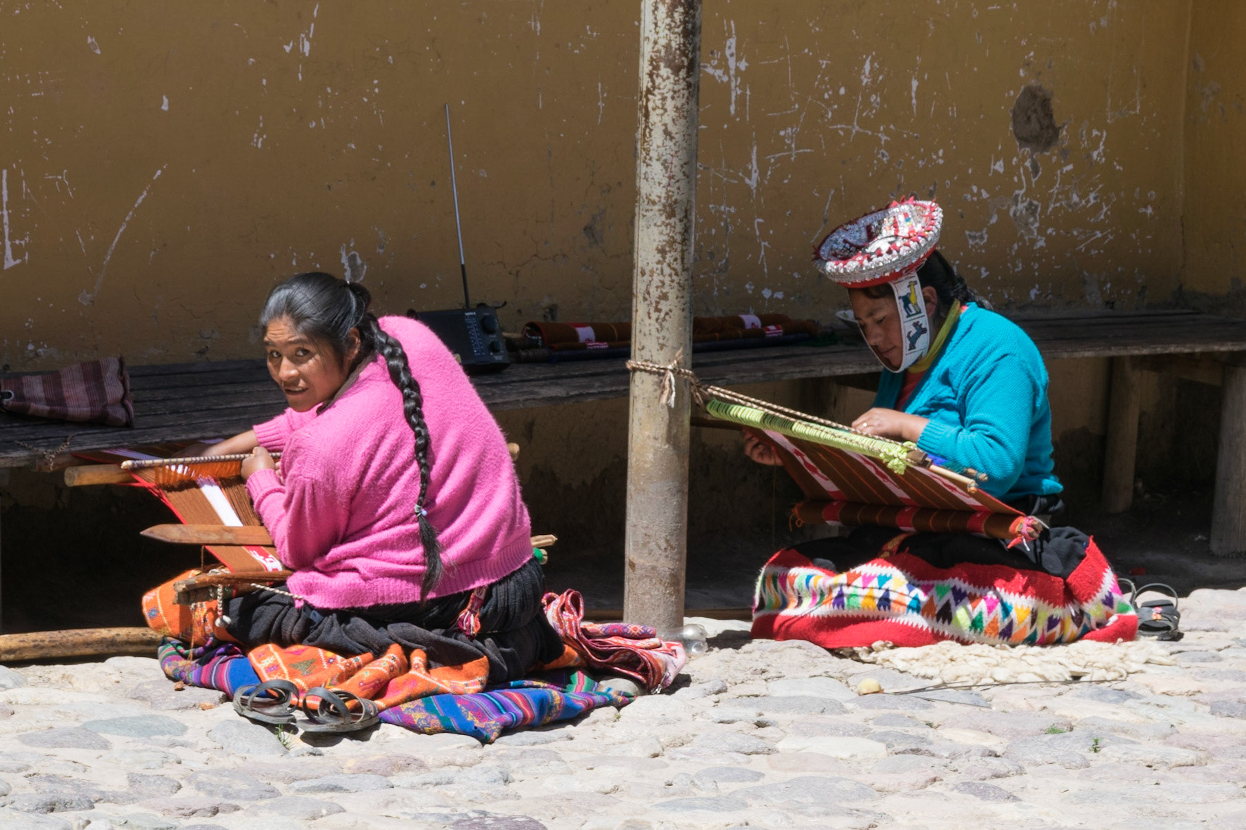 Ladies weaving, Ollantaytambo, Peru