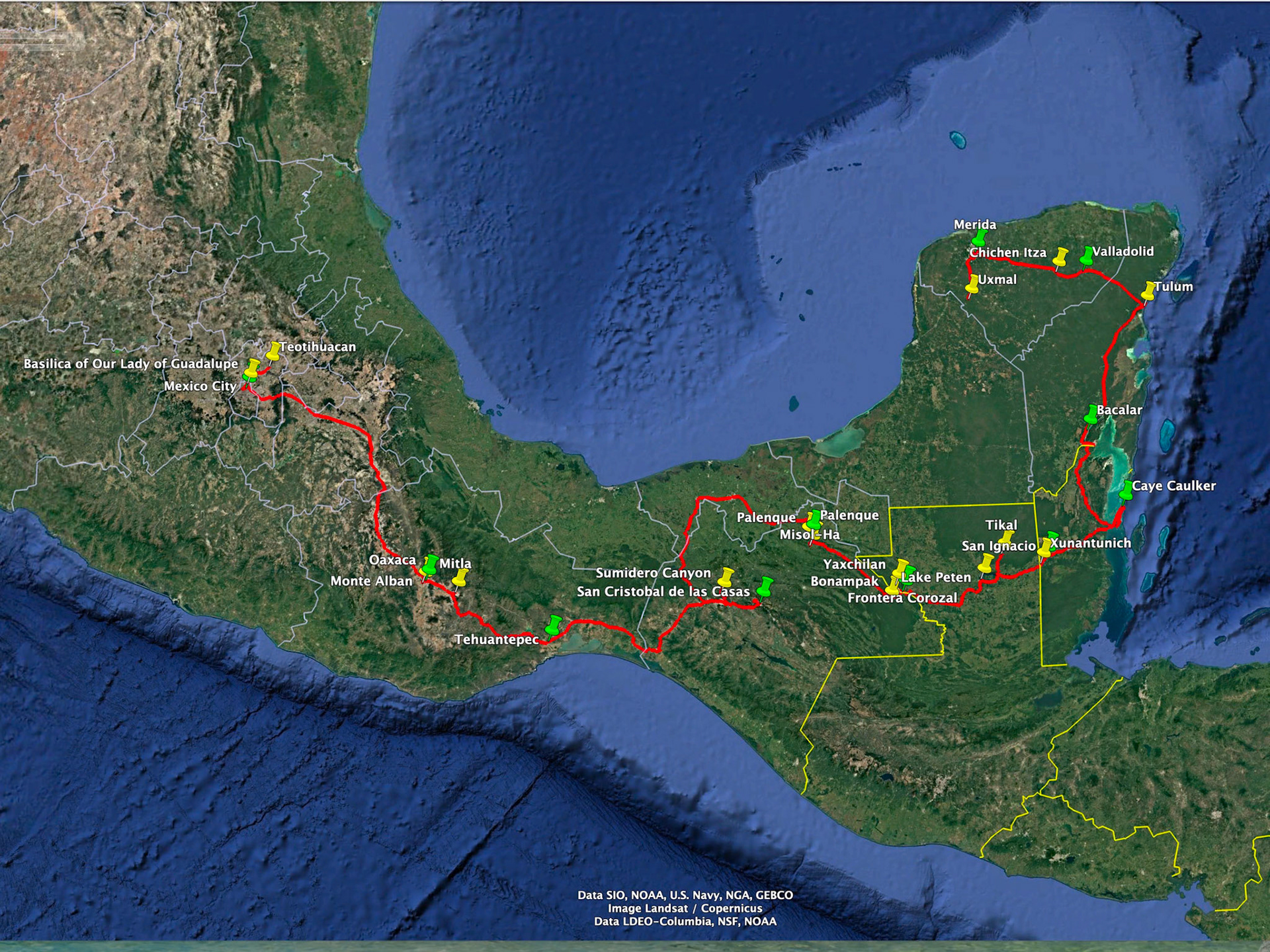 Map of Mexico, Guatemala and Belize