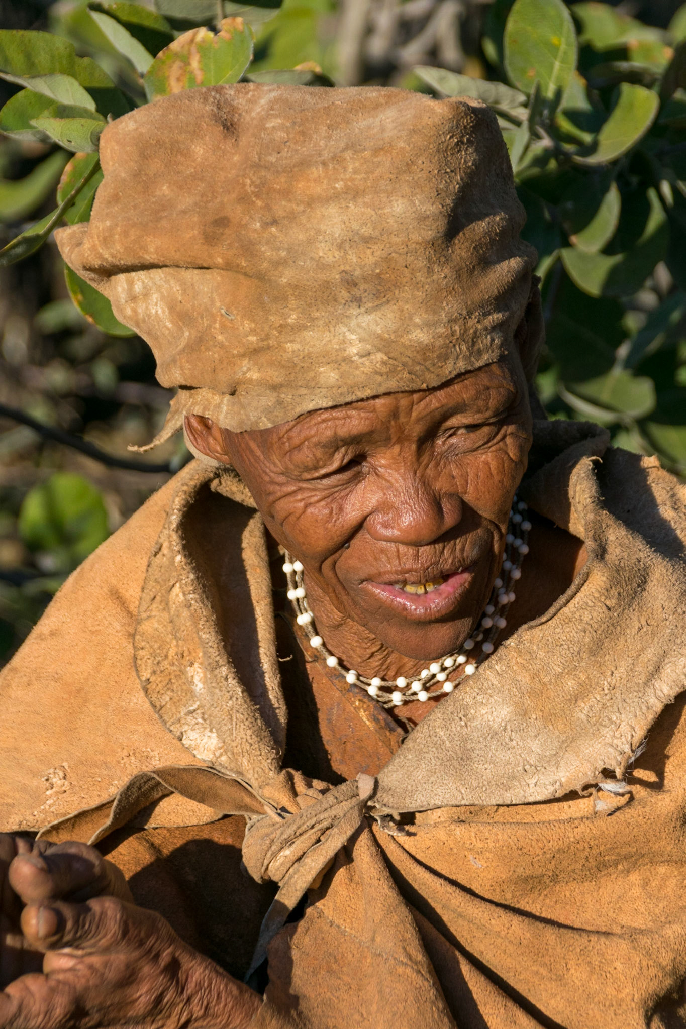 Elderly lady from San ethnic group, Ghanzi, Botswana, 2017