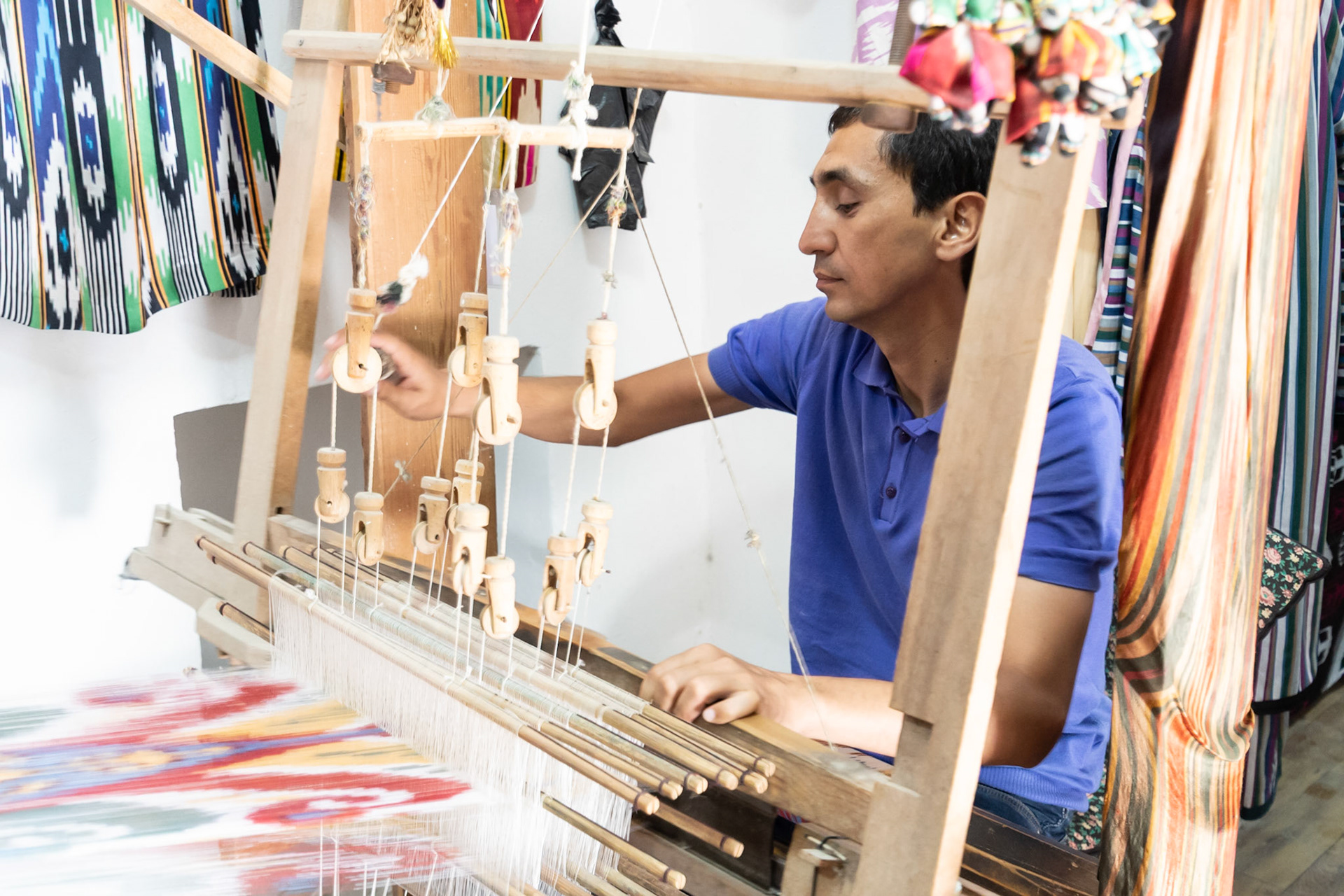 Silk weaver, Bukhara, Uzbekistan