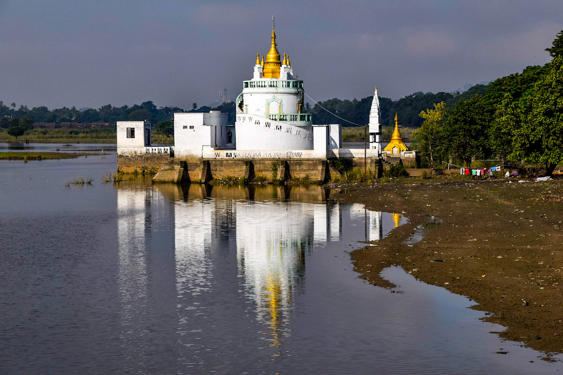 Shwe Modeptaw Pagoda from U Bein Bridge, Taung Tha Man Lake, Amarapura
