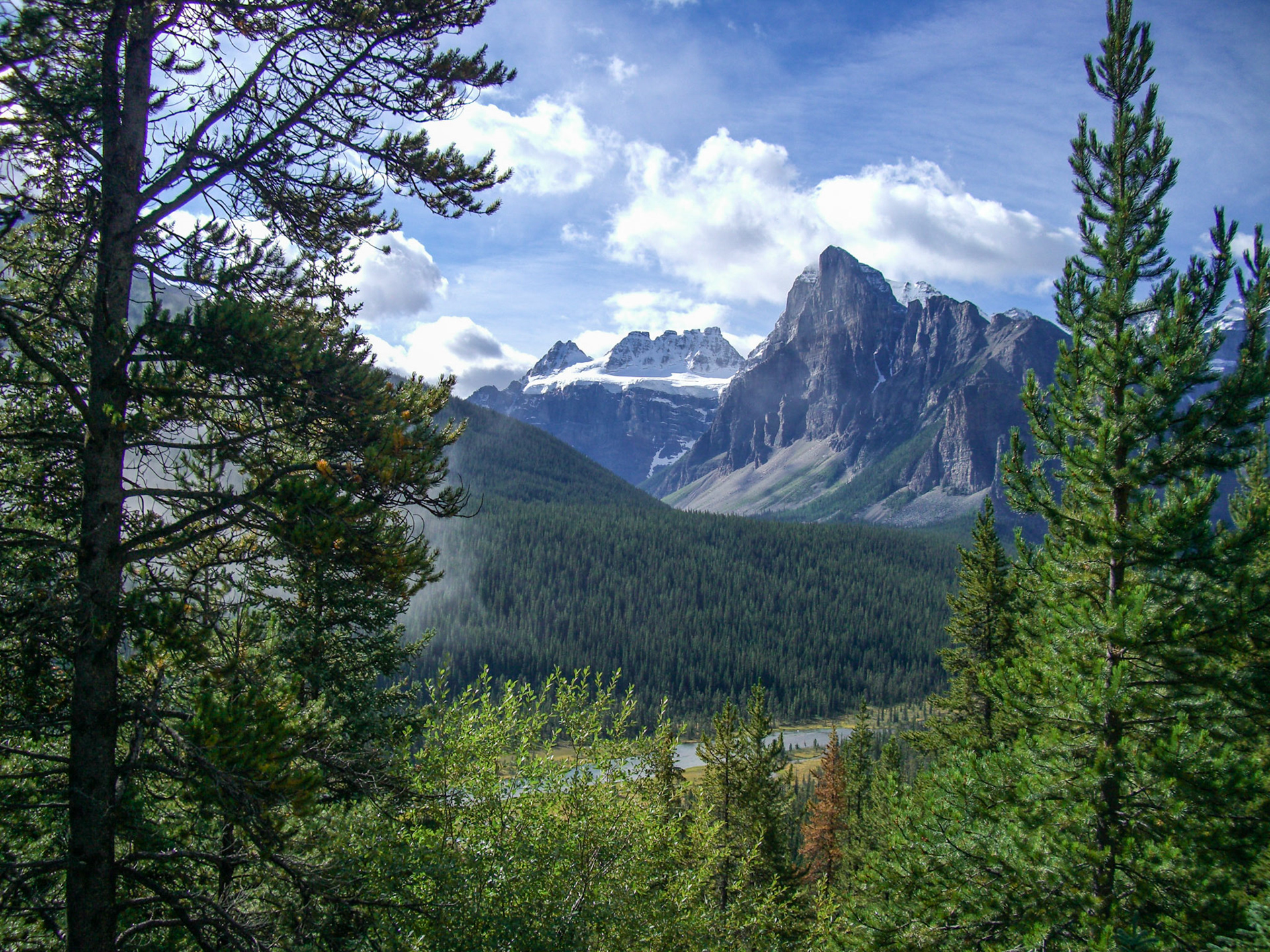 Approach to Moraine Lake (with Castle Mountain in distance), AB