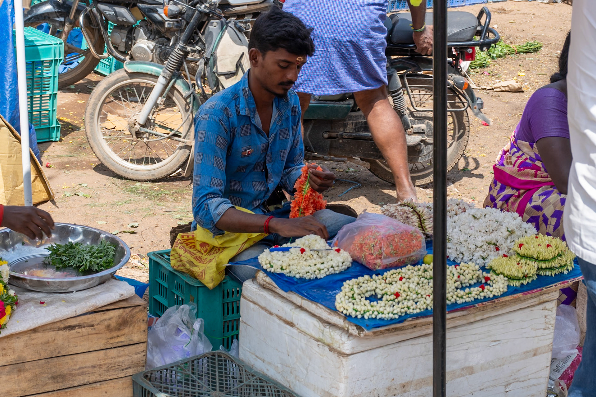 Garland maker, Flower market, Madurai