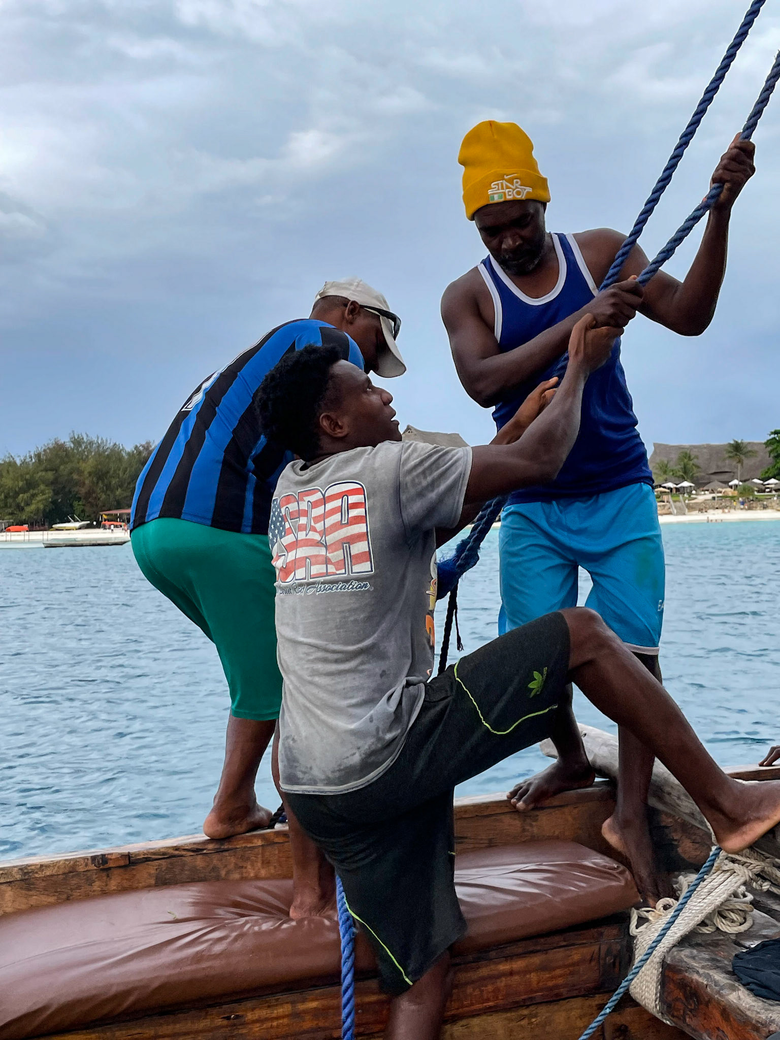 Raising the sail, Dhow trip, Nungwi, Zanzibar
