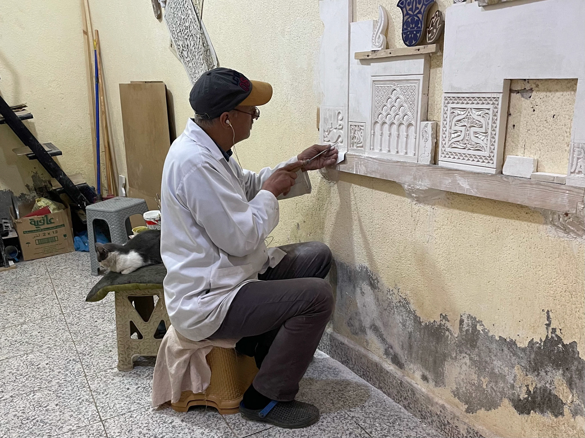 Plaster carver, Medina, Marrakech, Morocco