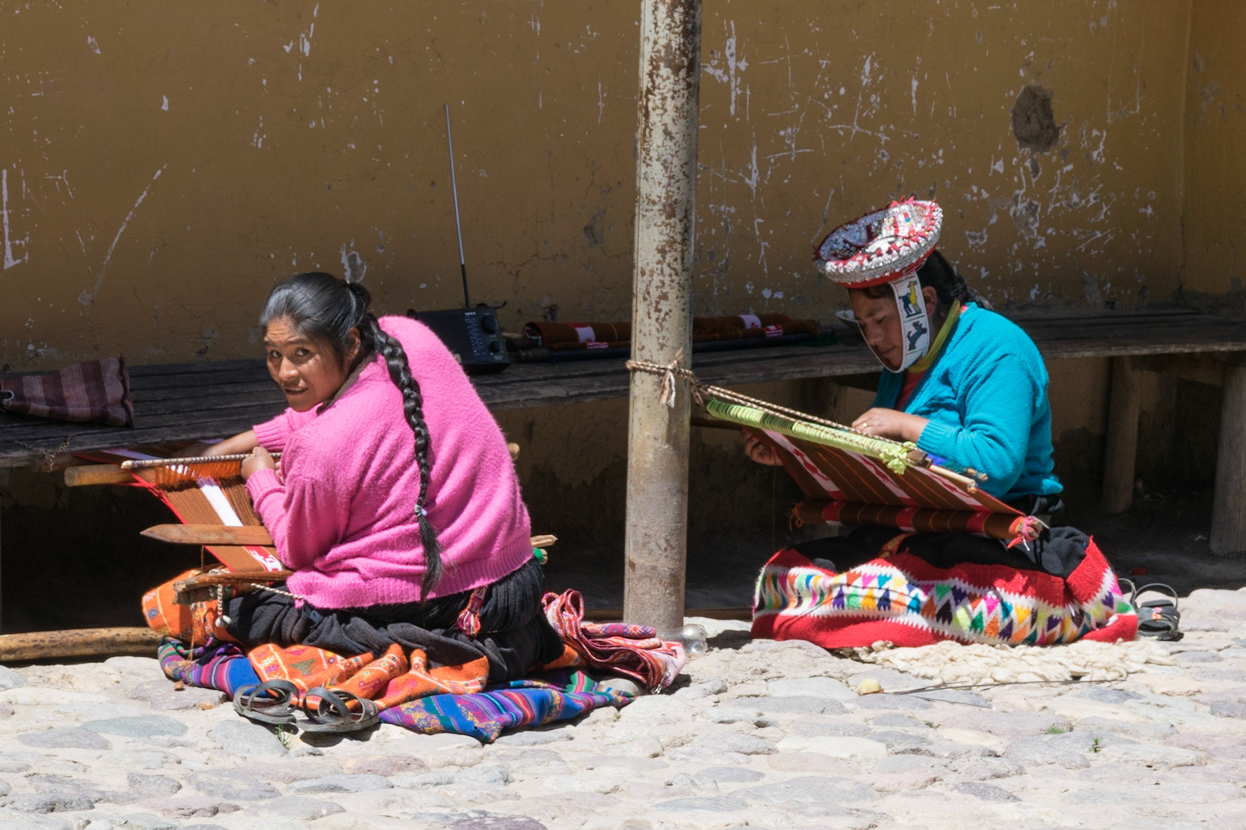 Ladies weaving, Ollantaytambo, Peru
