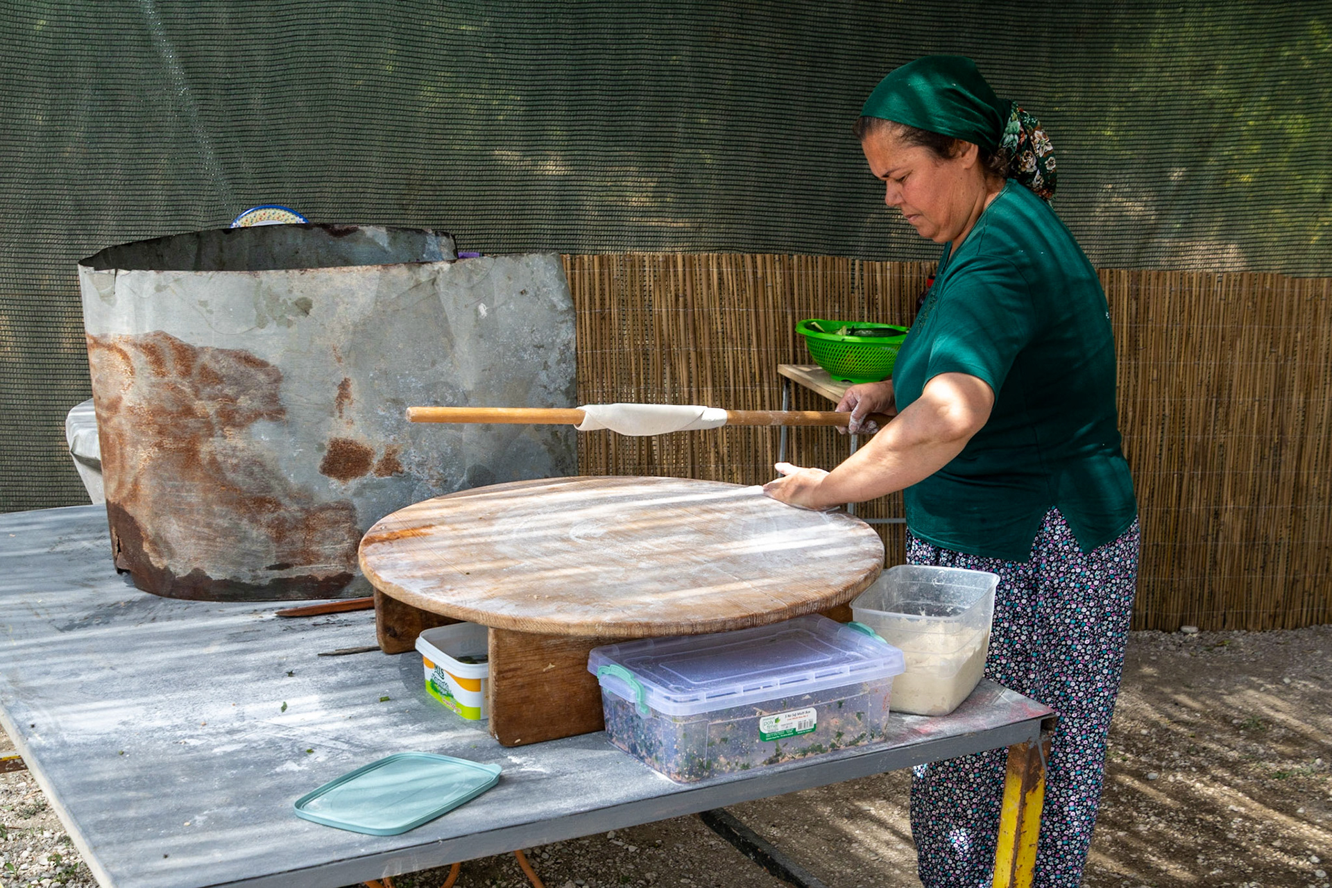 Lady making gozleme, Letoon, Turkiye, 2023