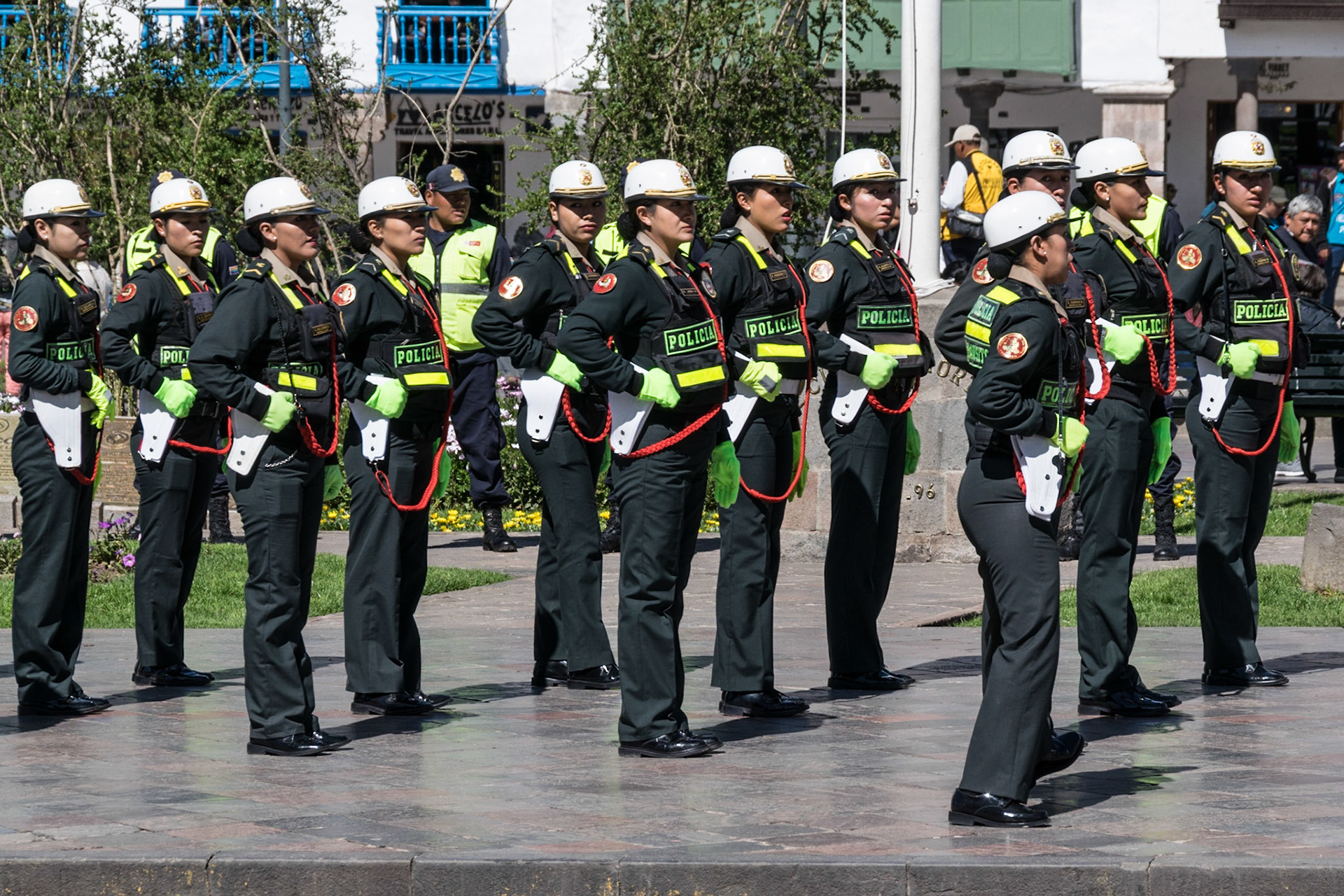 Lady traffic cops, Military Parade, Cusco, Peru, 2018