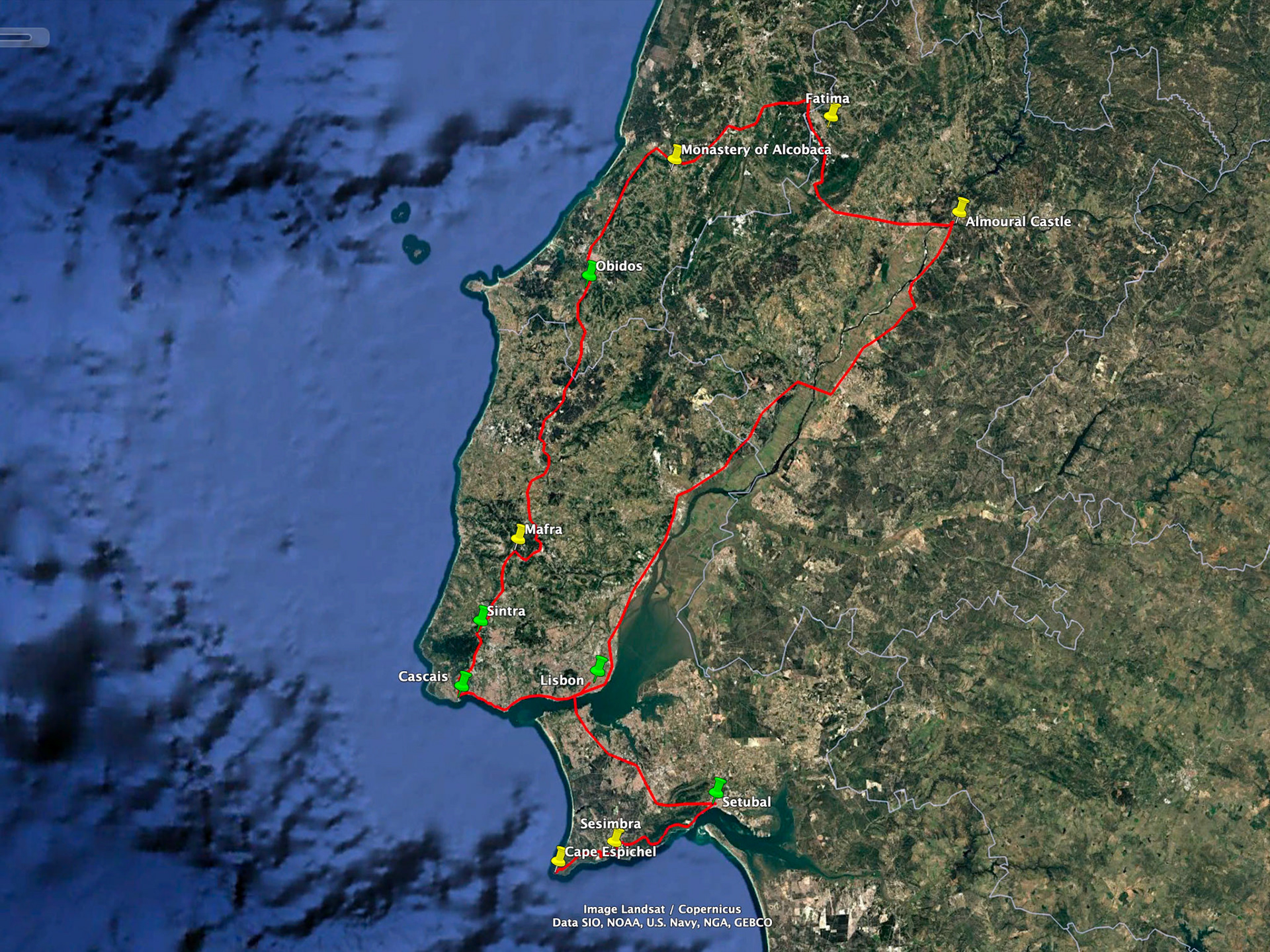 Map of Southern Portugal