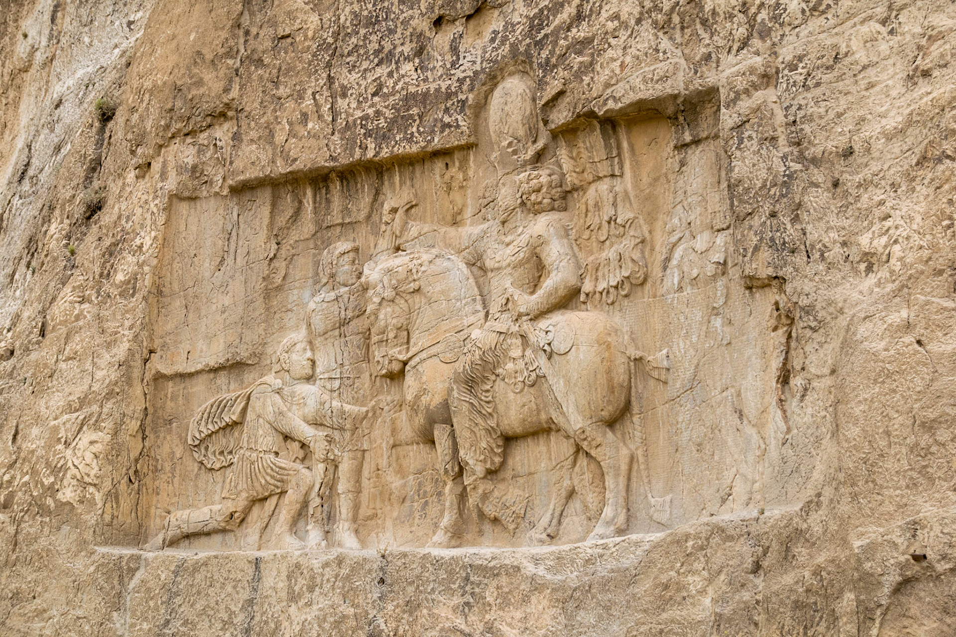 Shapur I receives the defeated Roman Emporers Valerian and Philip The Arab (c 260AD), Naqsh-e Rostam