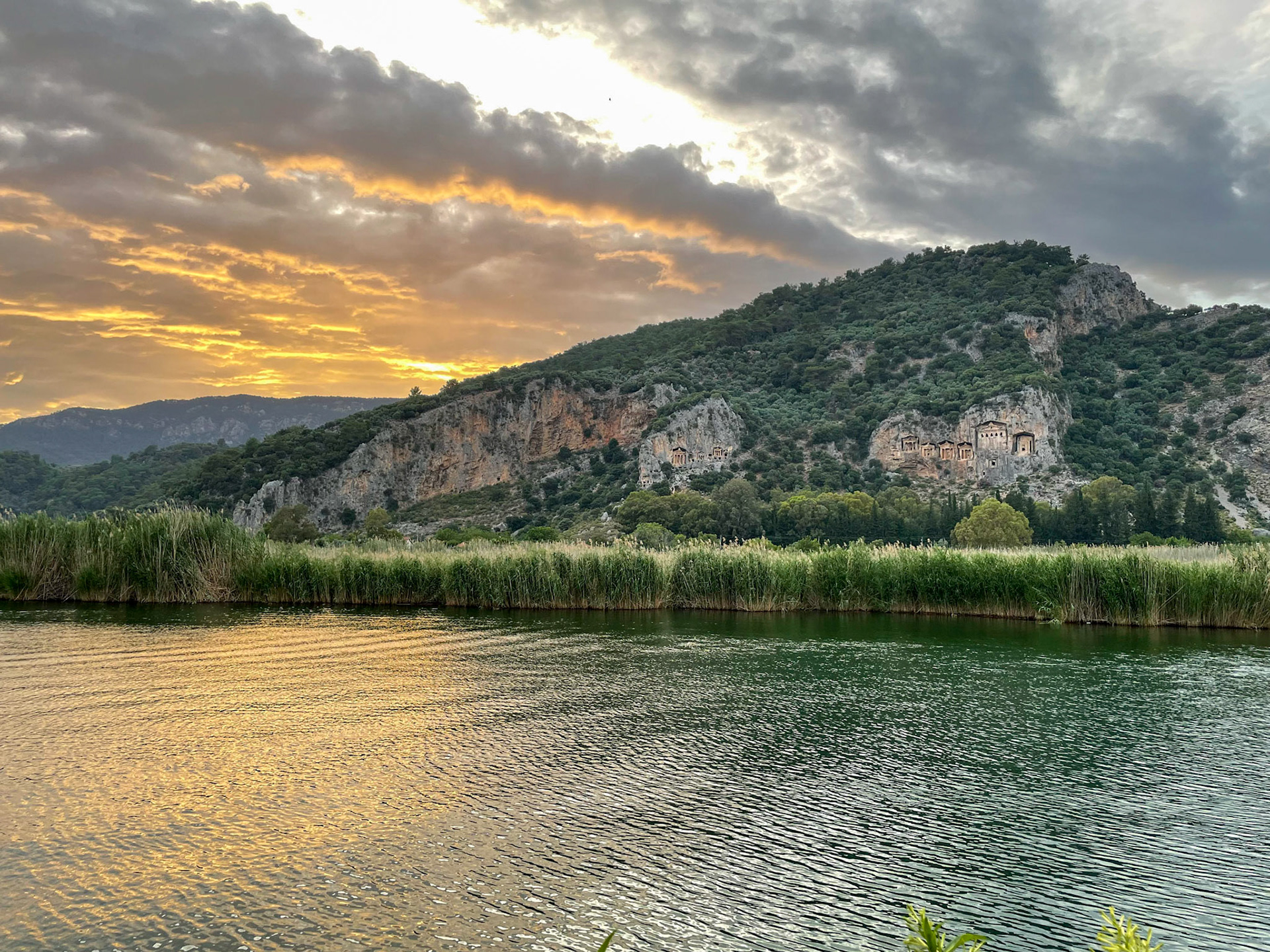Sunset over Rock-cut Tombs, Dalyan, Turkiye