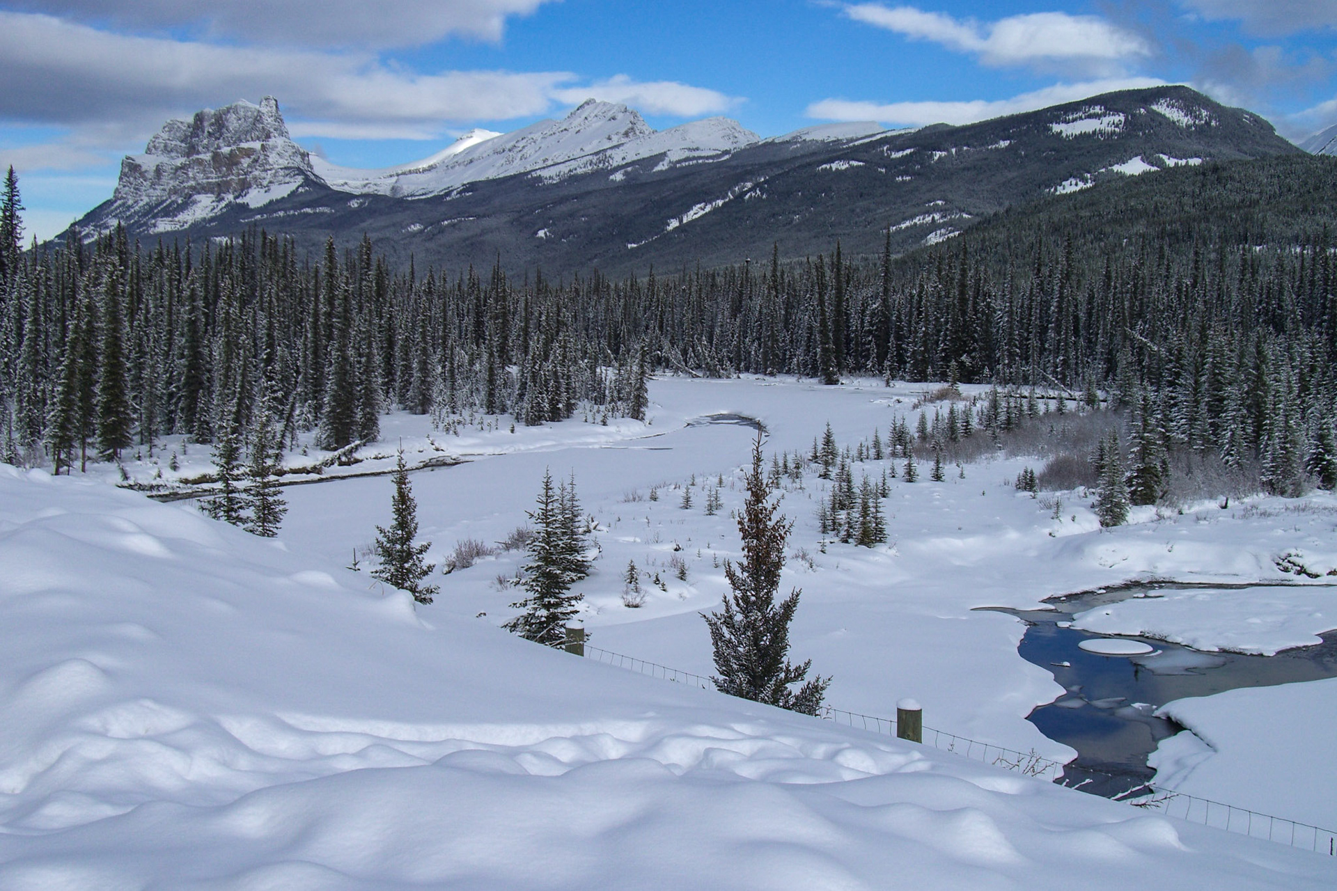 Castle Mountain and Bow River (winter), near Banff, AB